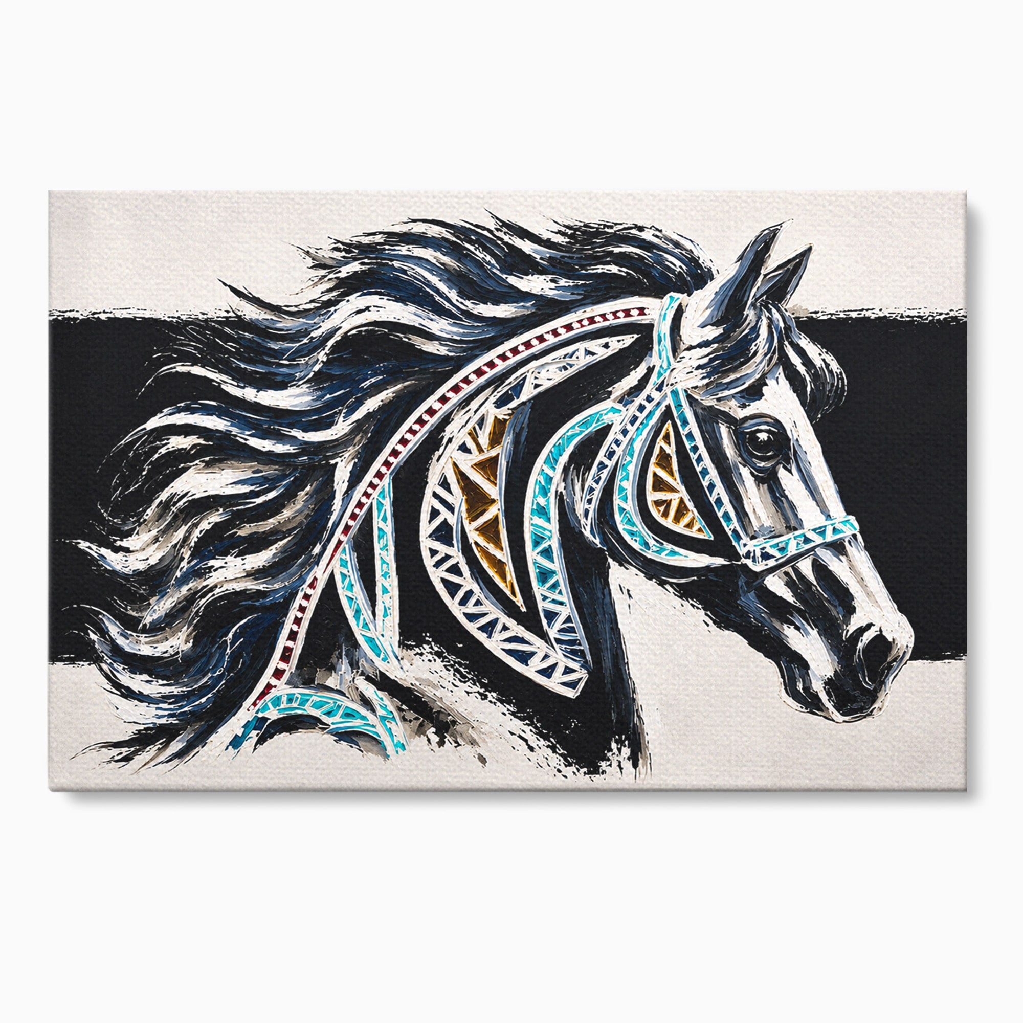 Tablou Canvas Premium LuxCanva® M1551, Calul Tribal, Cal, Tribal, Arta, Living, Dormitor, Culori Vibrante