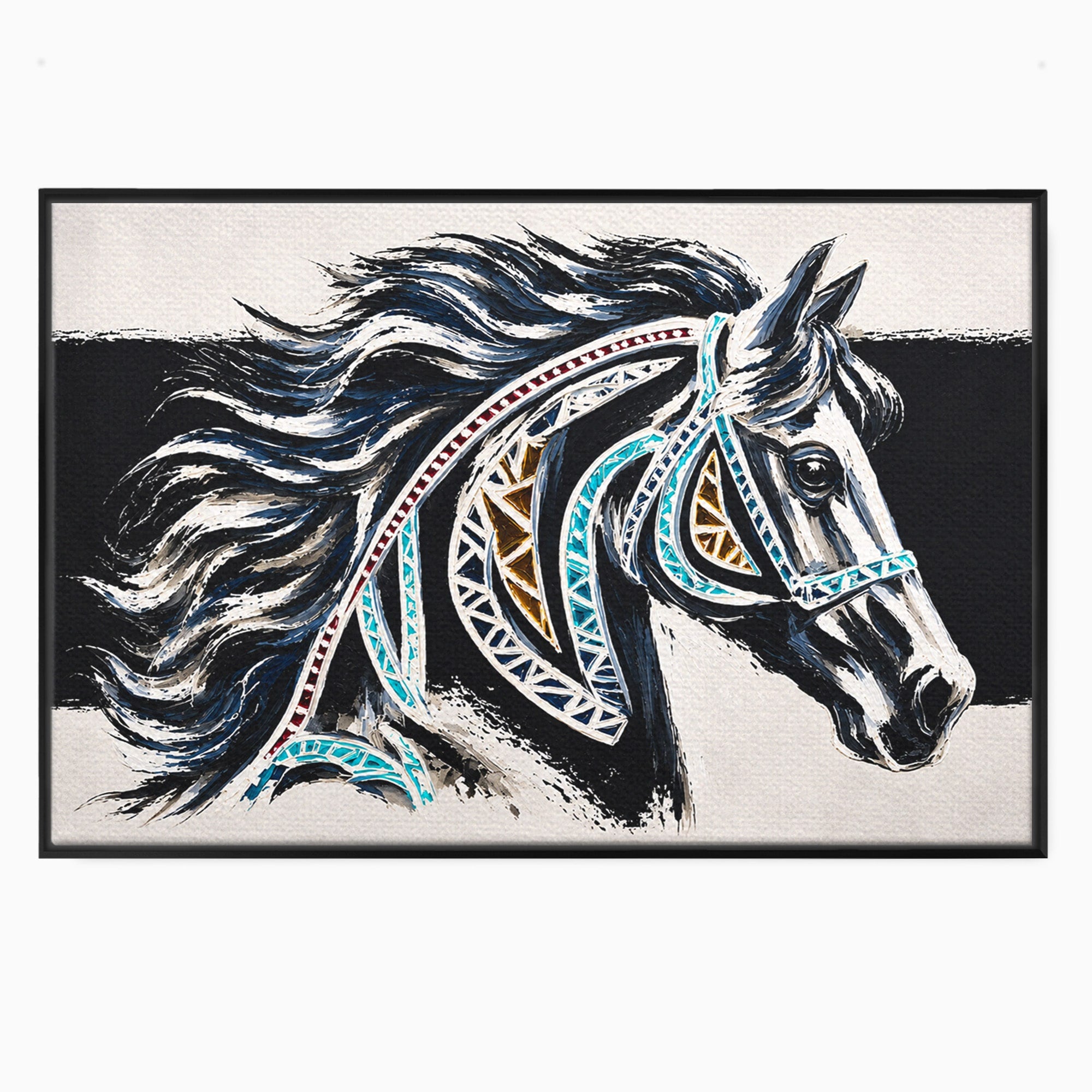 Tablou Canvas Premium LuxCanva® M1551, Calul Tribal, Cal, Tribal, Arta, Living, Dormitor, Culori Vibrante