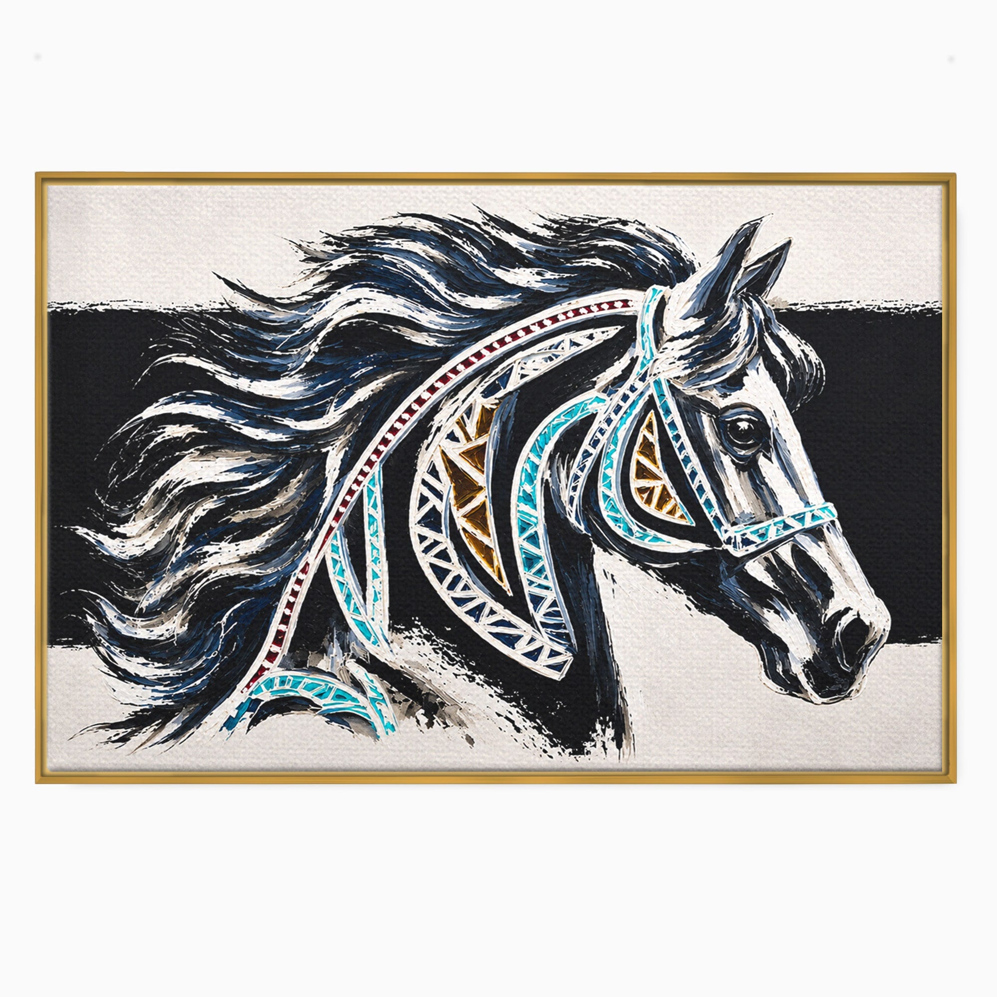 Tablou Canvas Premium LuxCanva® M1551, Calul Tribal, Cal, Tribal, Arta, Living, Dormitor, Culori Vibrante