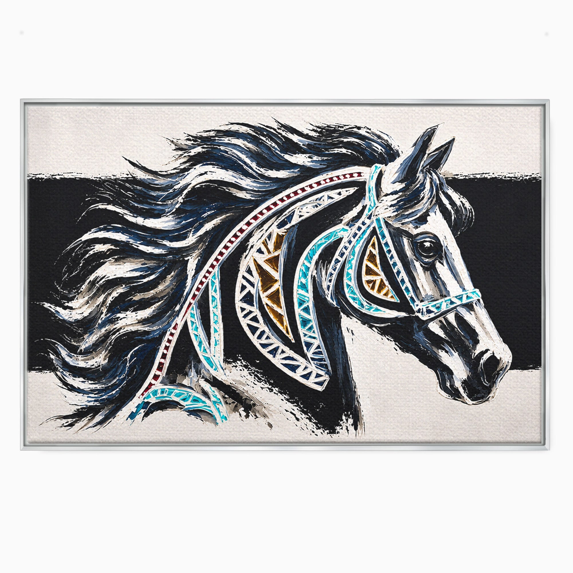 Tablou Canvas Premium LuxCanva® M1551, Calul Tribal, Cal, Tribal, Arta, Living, Dormitor, Culori Vibrante