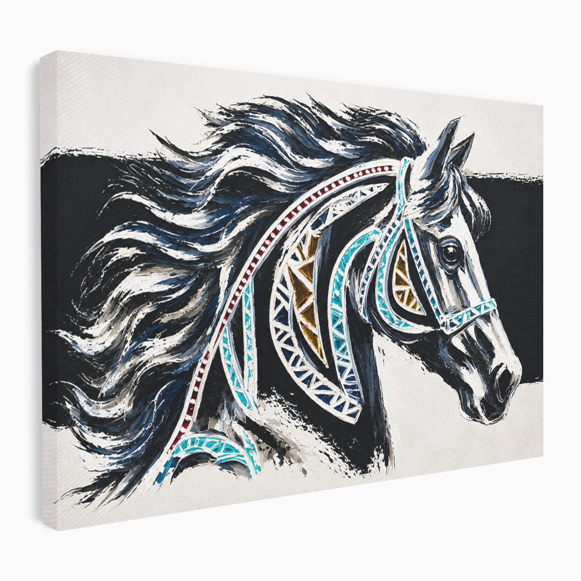 Tablou Canvas Premium LuxCanva® M1551, Calul Tribal, Cal, Tribal, Arta, Living, Dormitor, Culori Vibrante