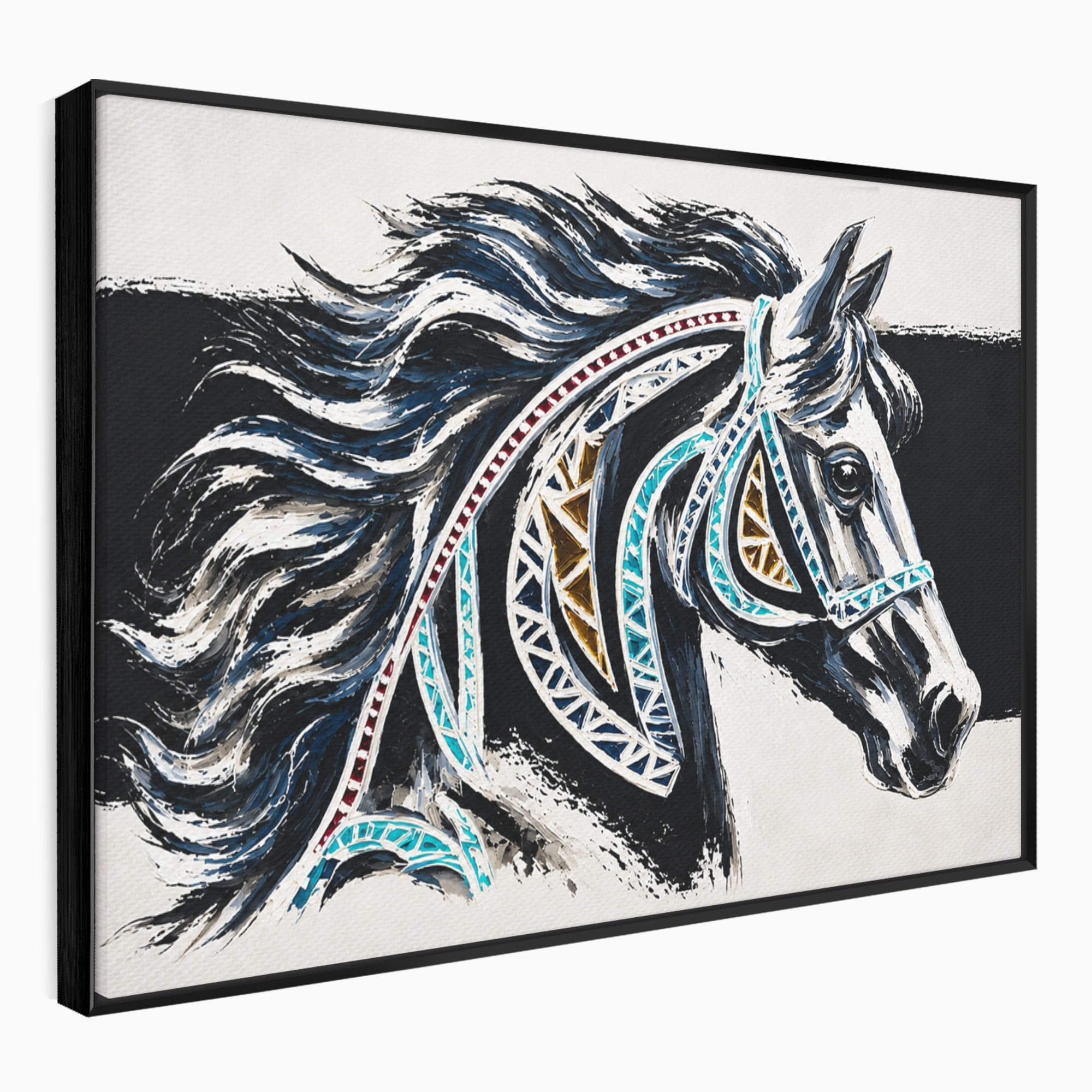 Tablou Canvas Premium LuxCanva® M1551, Calul Tribal, Cal, Tribal, Arta, Living, Dormitor, Culori Vibrante