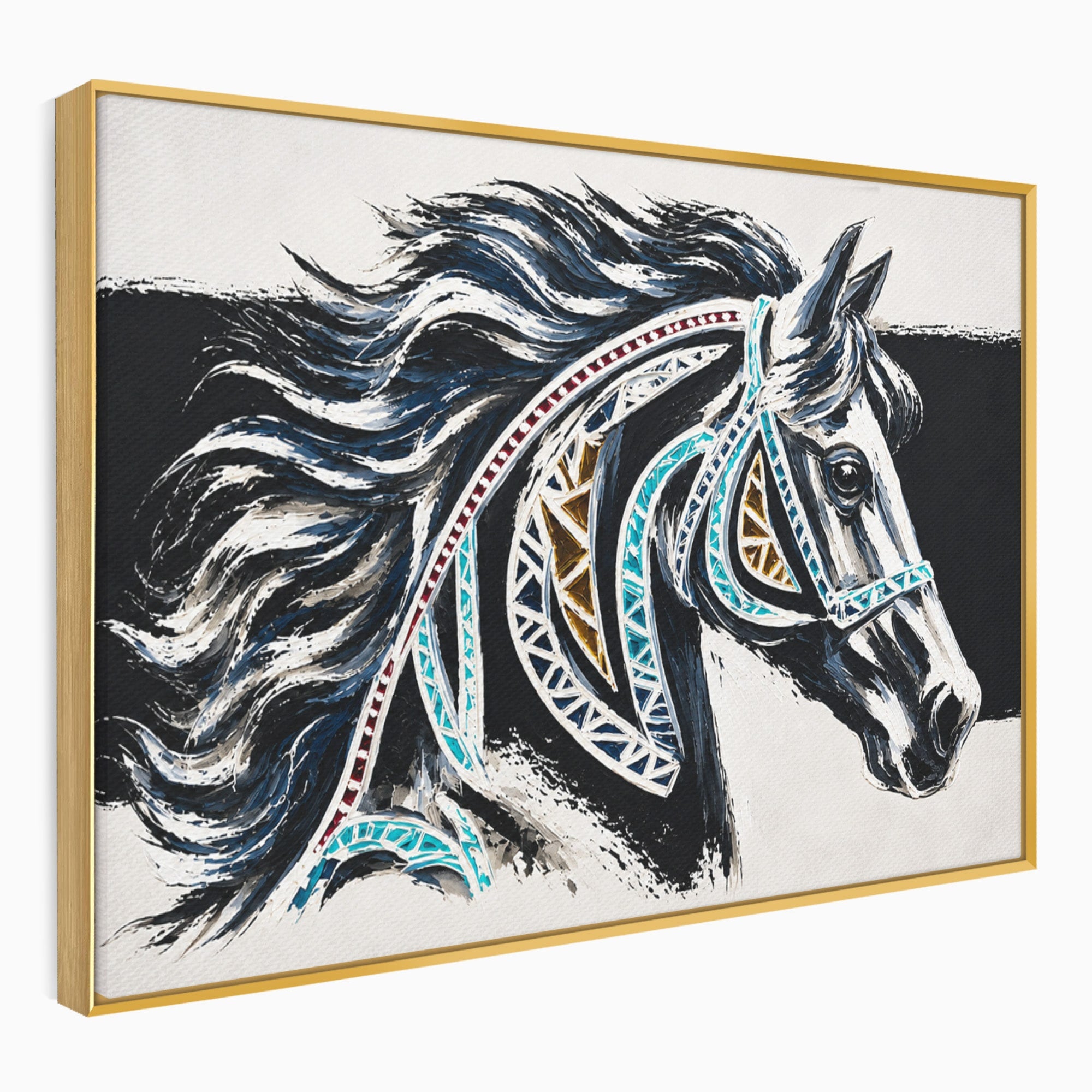 Tablou Canvas Premium LuxCanva® M1551, Calul Tribal, Cal, Tribal, Arta, Living, Dormitor, Culori Vibrante