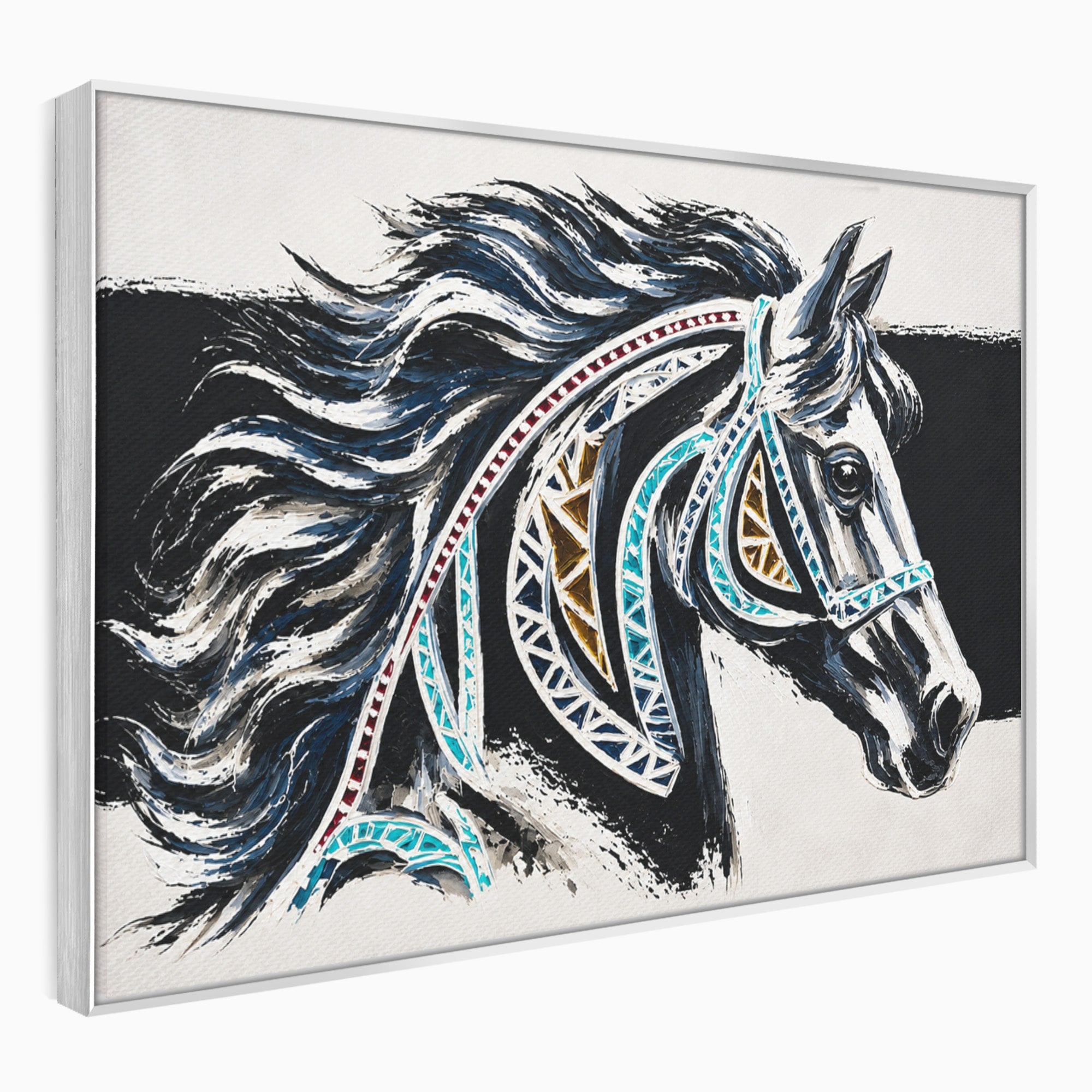 Tablou Canvas Premium LuxCanva® M1551, Calul Tribal, Cal, Tribal, Arta, Living, Dormitor, Culori Vibrante