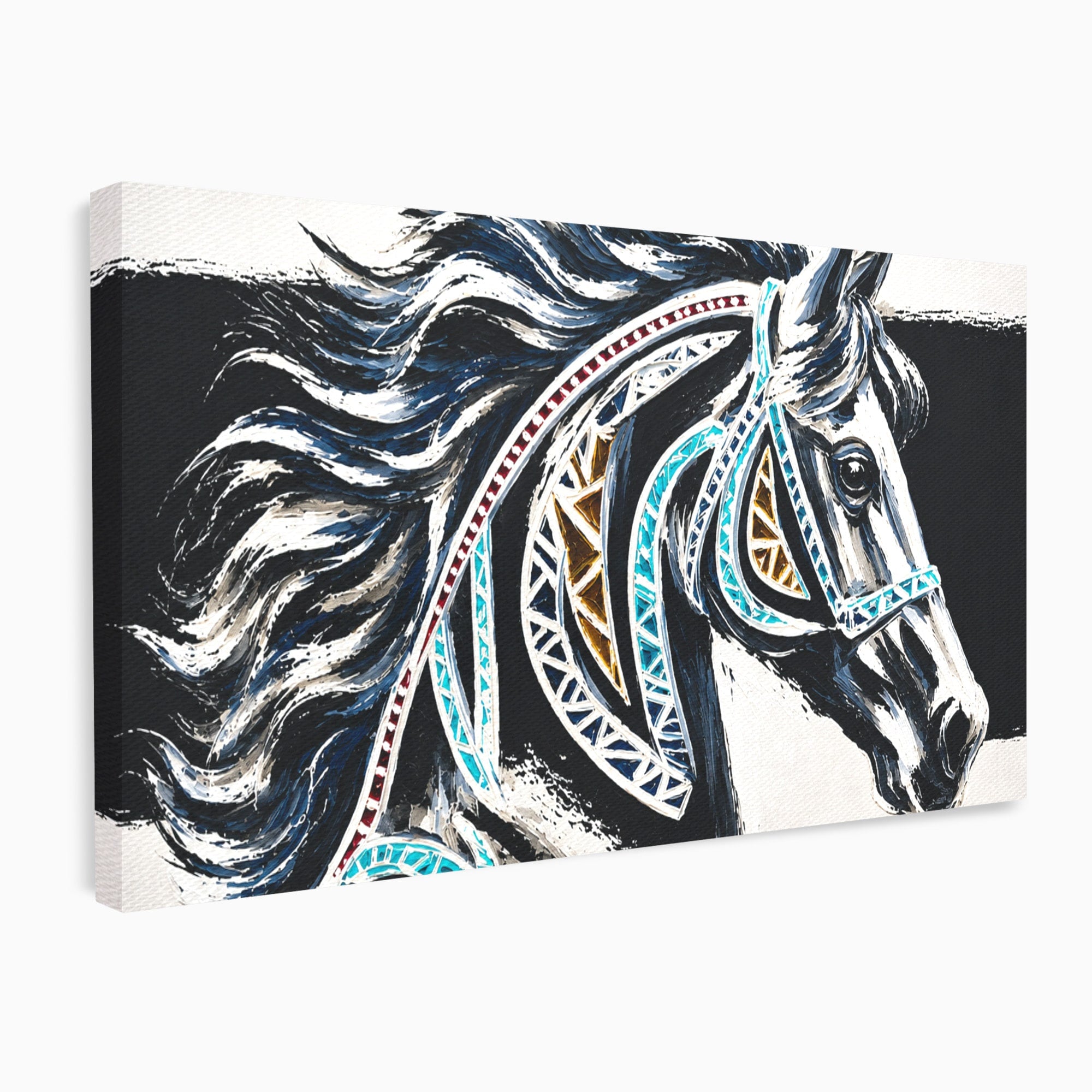 Tablou Canvas Premium LuxCanva® M1551, Calul Tribal, Cal, Tribal, Arta, Living, Dormitor, Culori Vibrante