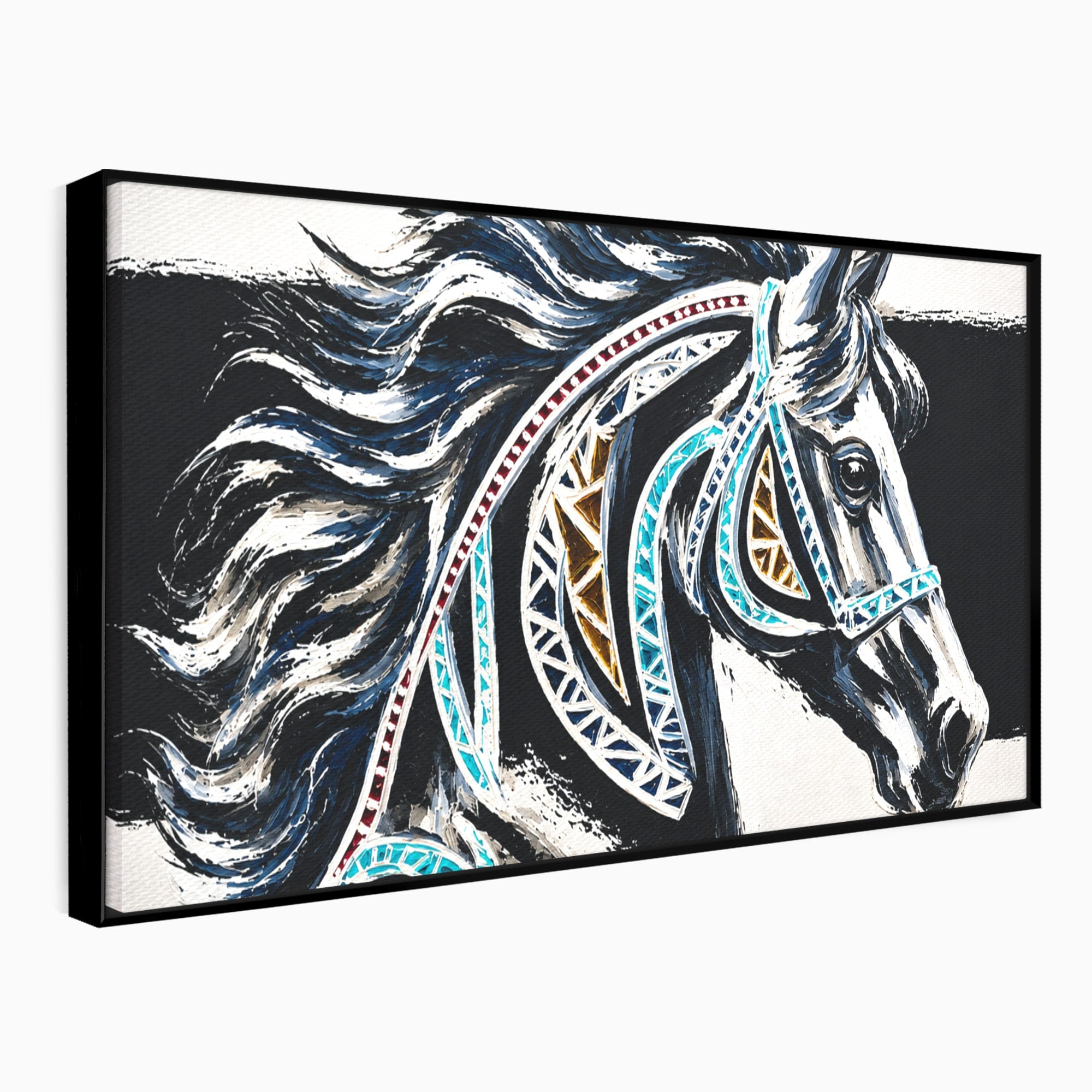 Tablou Canvas Premium LuxCanva® M1551, Calul Tribal, Cal, Tribal, Arta, Living, Dormitor, Culori Vibrante