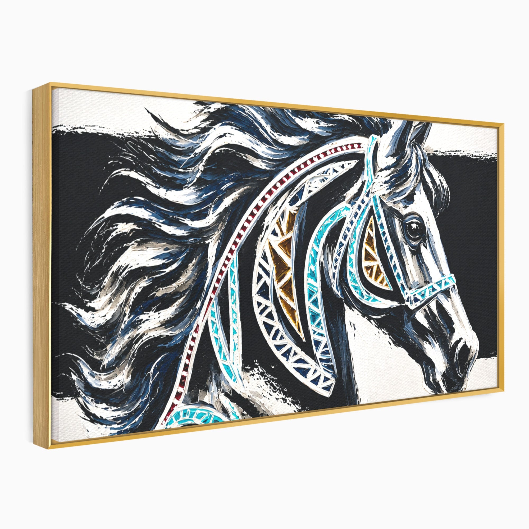 Tablou Canvas Premium LuxCanva® M1551, Calul Tribal, Cal, Tribal, Arta, Living, Dormitor, Culori Vibrante