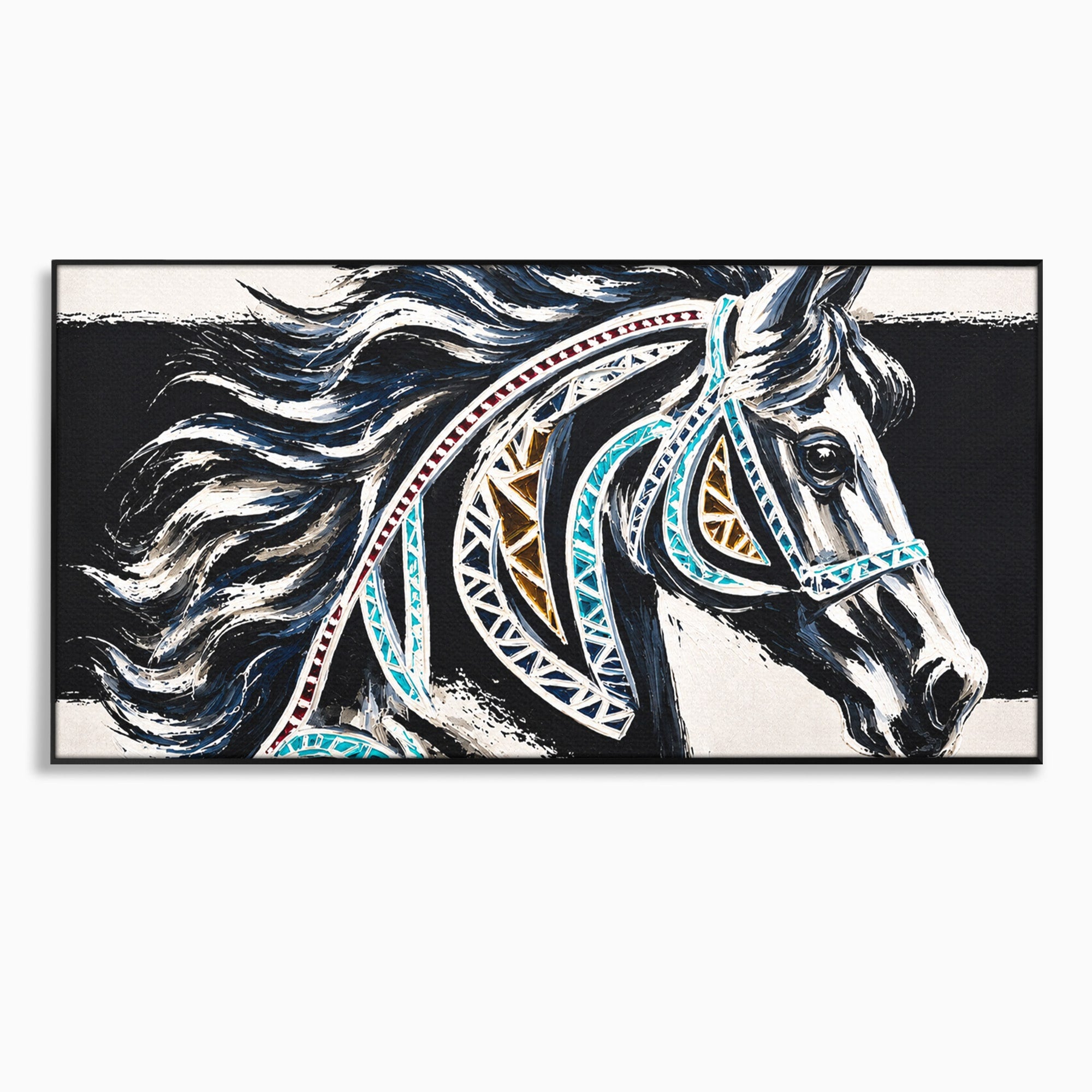 Tablou Canvas Premium LuxCanva® M1551, Calul Tribal, Cal, Tribal, Arta, Living, Dormitor, Culori Vibrante