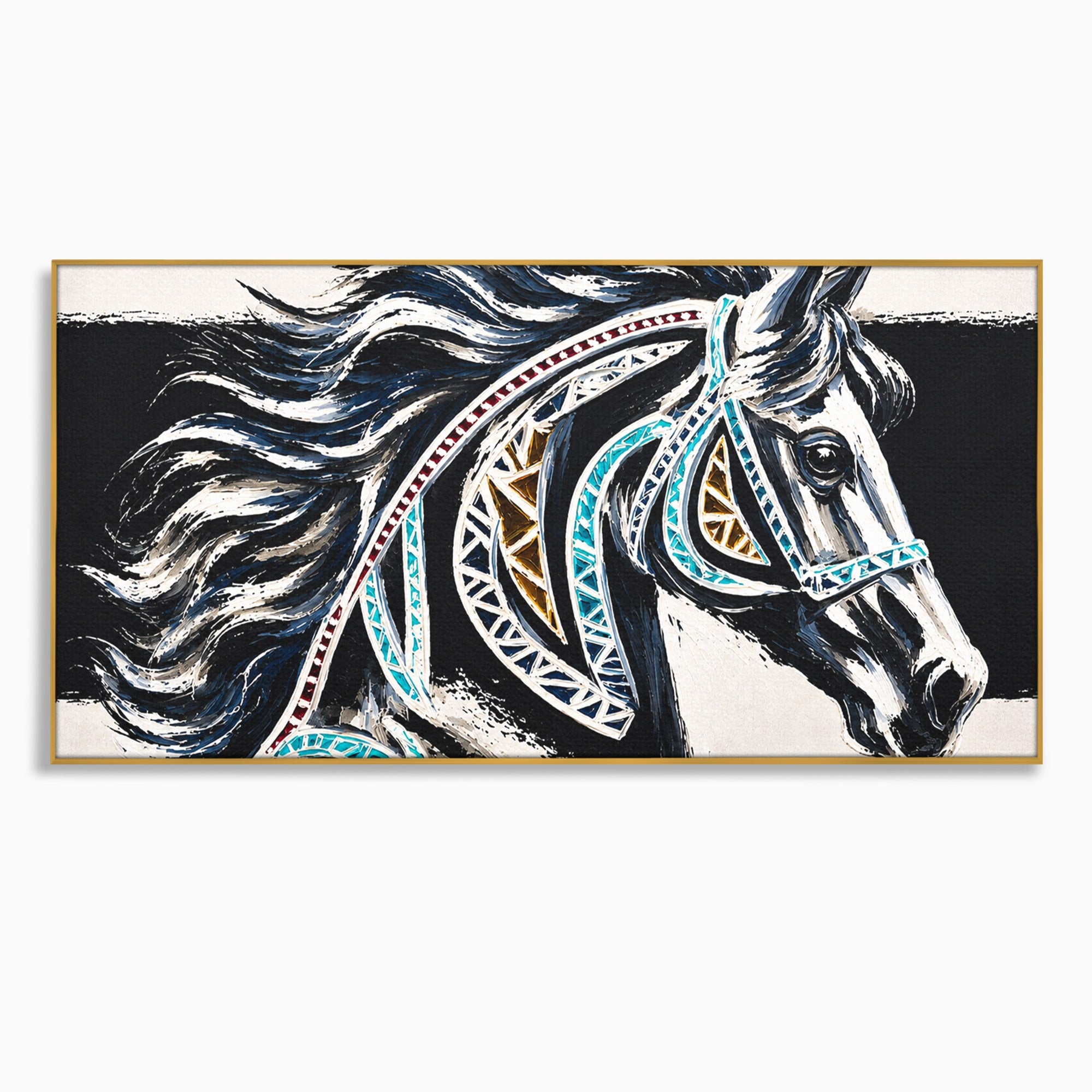 Tablou Canvas Premium LuxCanva® M1551, Calul Tribal, Cal, Tribal, Arta, Living, Dormitor, Culori Vibrante