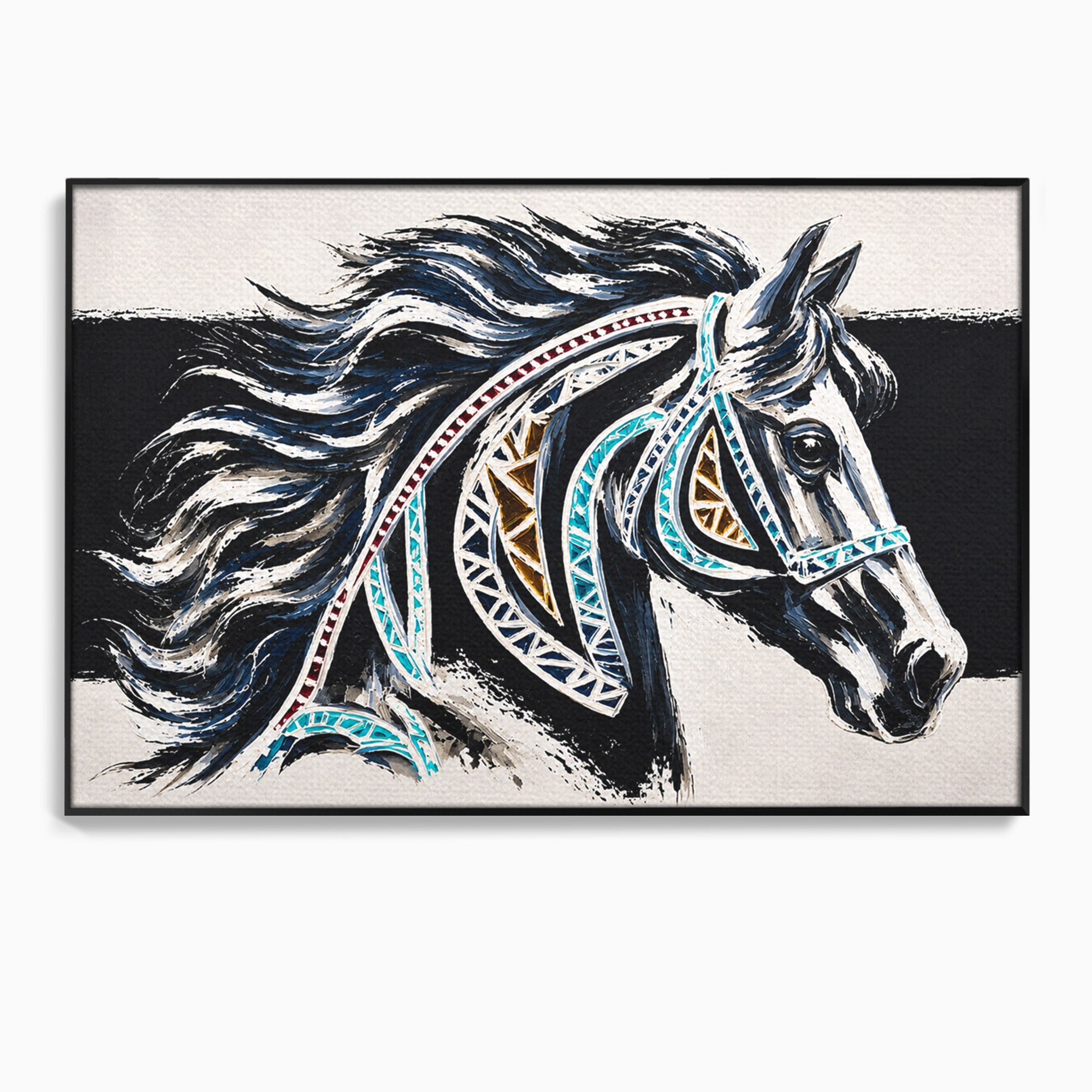 Tablou Canvas Premium LuxCanva® M1551, Calul Tribal, Cal, Tribal, Arta, Living, Dormitor, Culori Vibrante