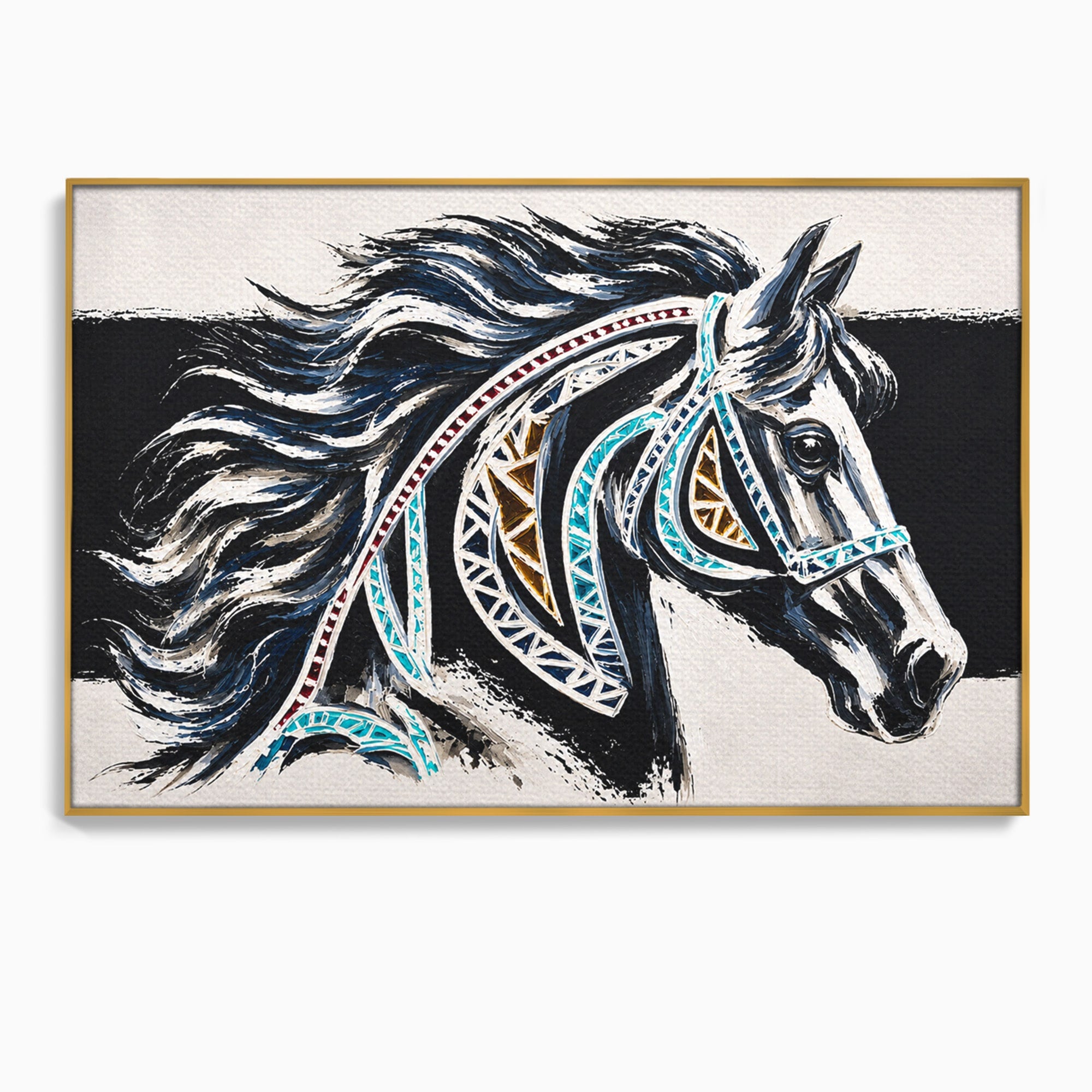 Tablou Canvas Premium LuxCanva® M1551, Calul Tribal, Cal, Tribal, Arta, Living, Dormitor, Culori Vibrante