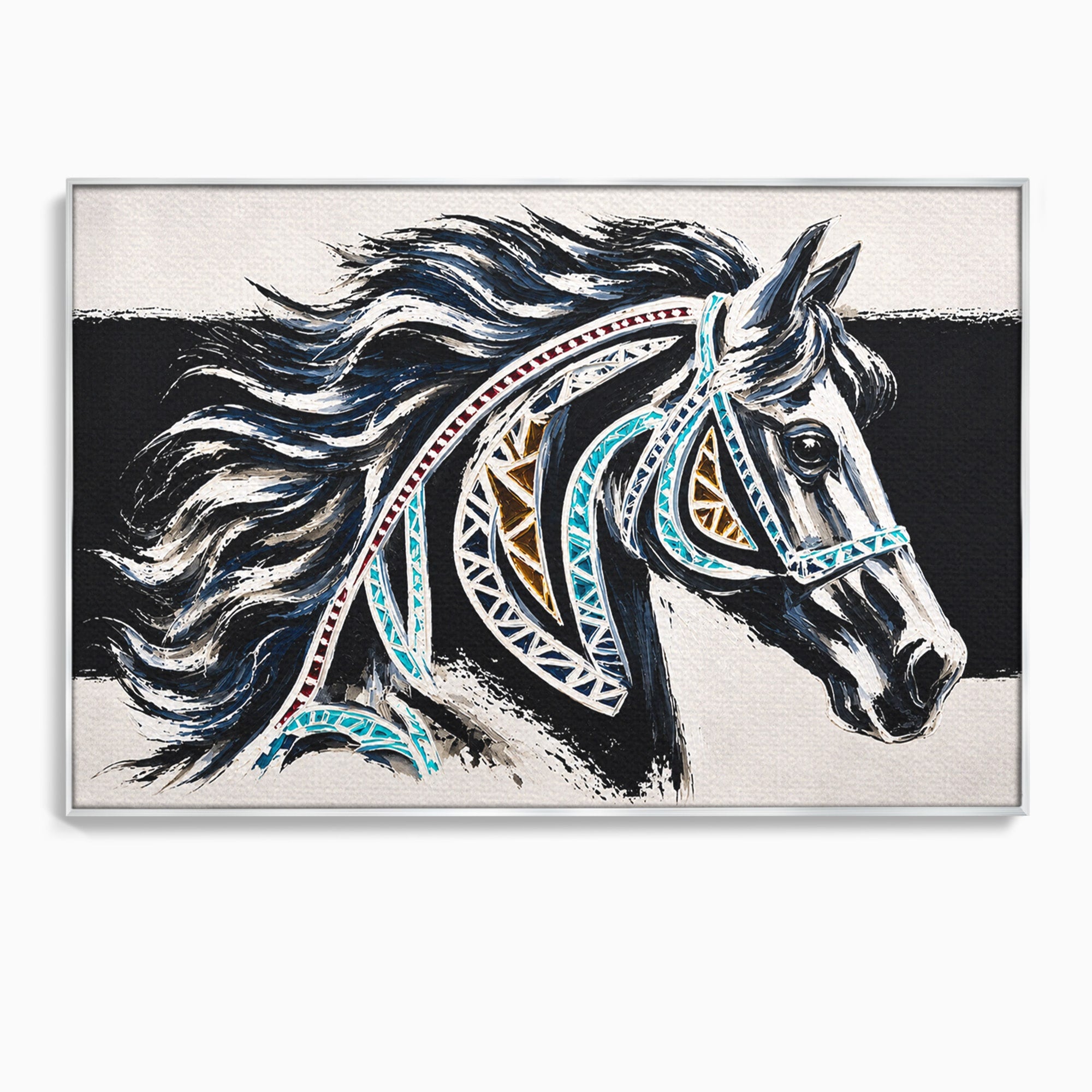 Tablou Canvas Premium LuxCanva® M1551, Calul Tribal, Cal, Tribal, Arta, Living, Dormitor, Culori Vibrante