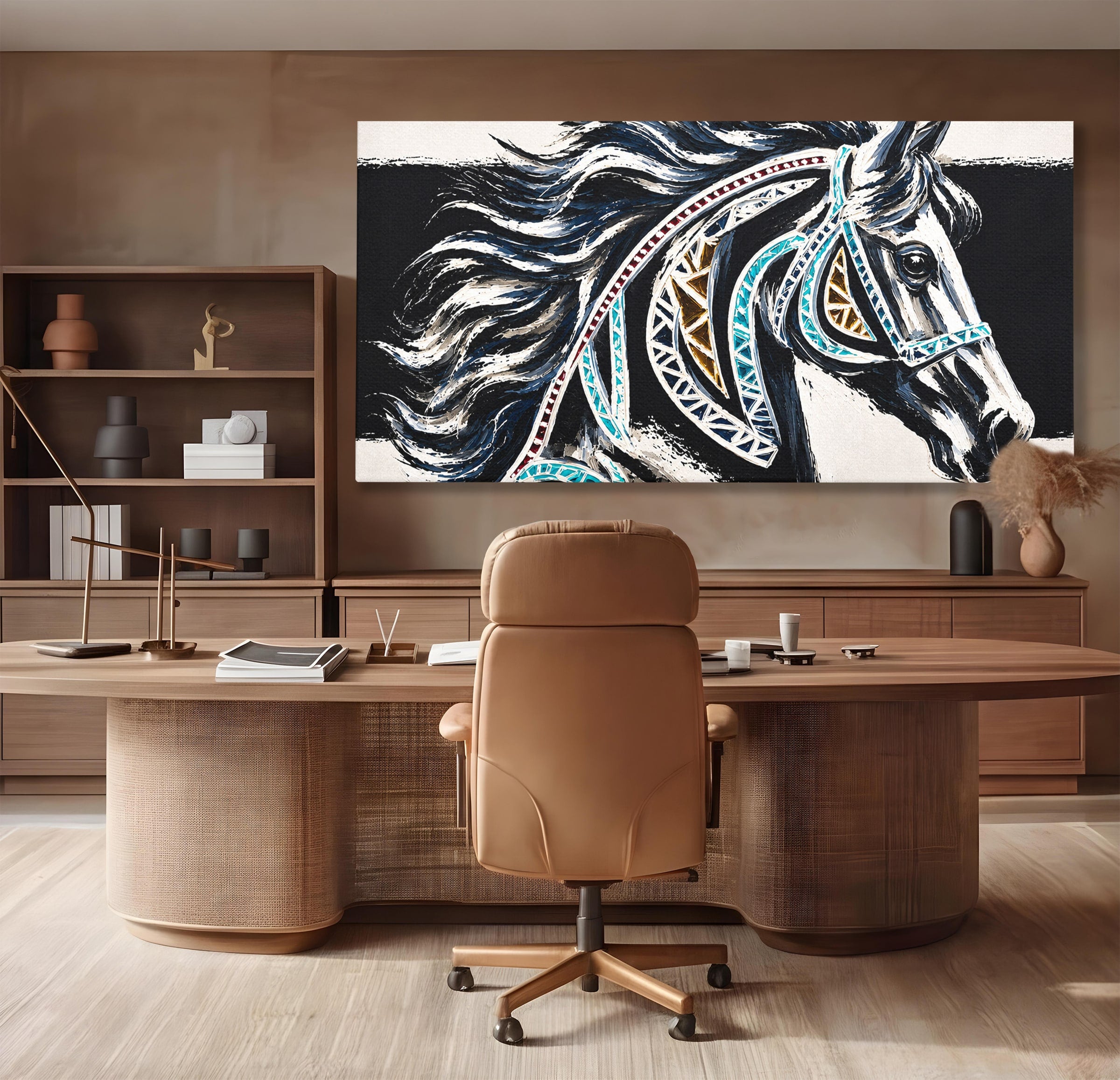 Tablou Canvas Premium LuxCanva® M1551, Calul Tribal, Cal, Tribal, Arta, Living, Dormitor, Culori Vibrante
