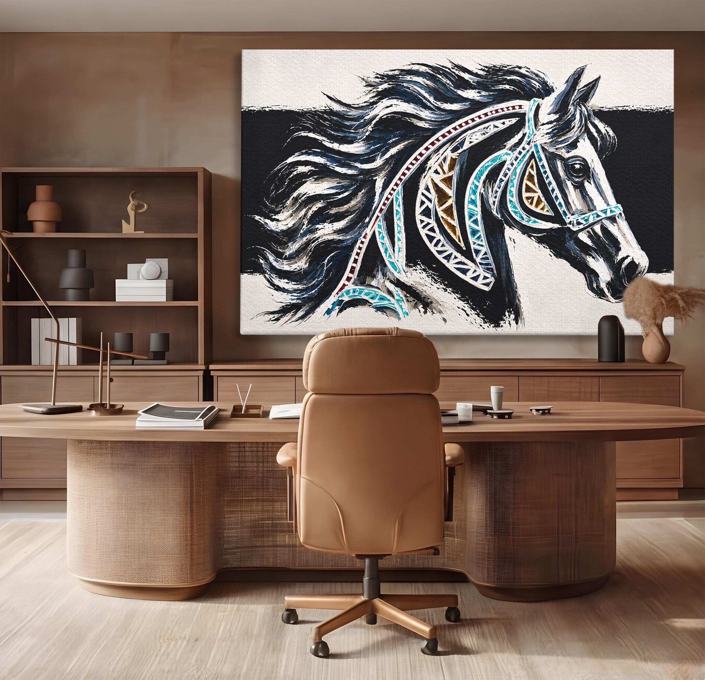 Tablou Canvas Premium LuxCanva® M1551, Calul Tribal, Cal, Tribal, Arta, Living, Dormitor, Culori Vibrante
