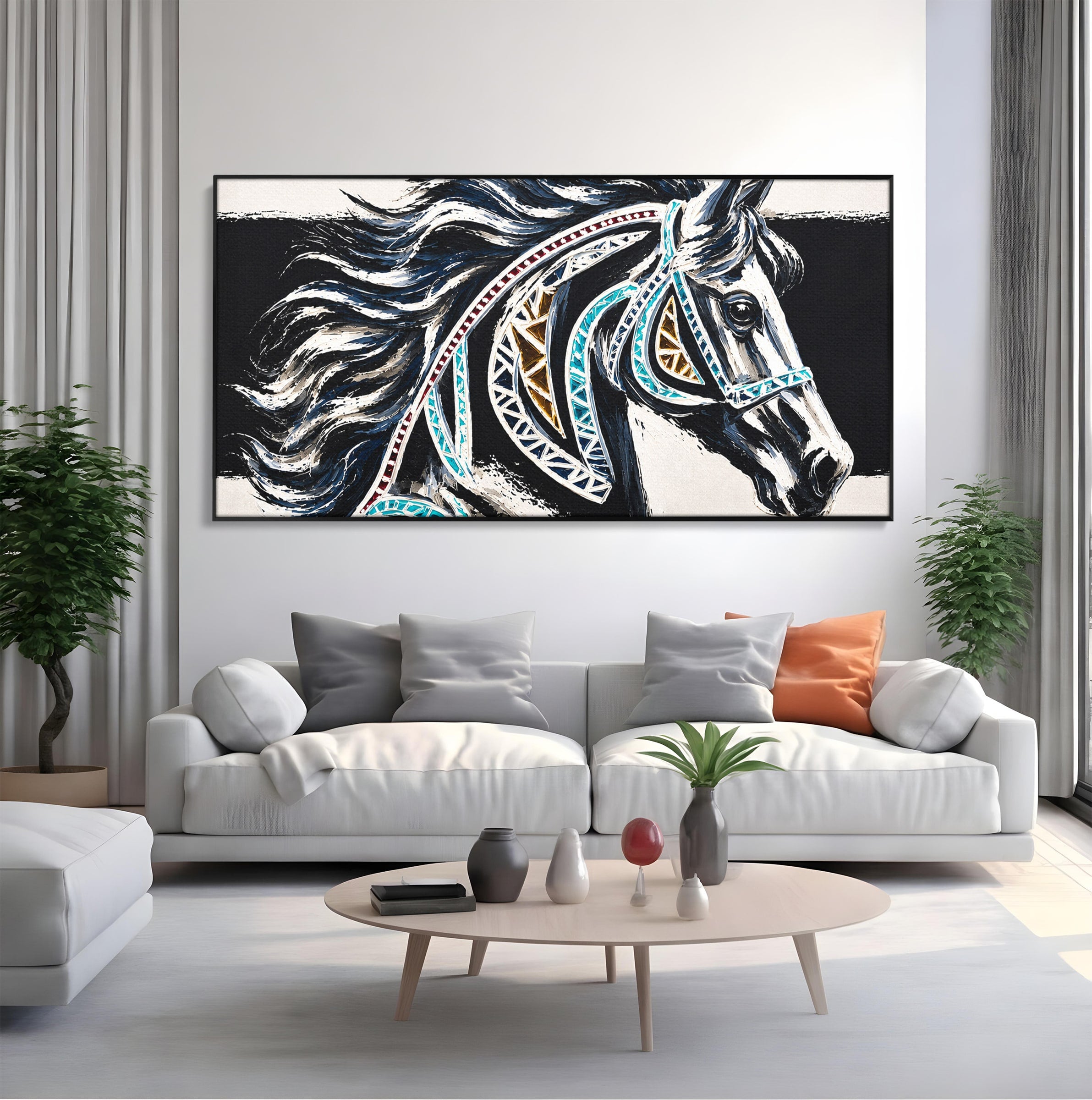 Tablou Canvas Premium LuxCanva® M1551, Calul Tribal, Cal, Tribal, Arta, Living, Dormitor, Culori Vibrante