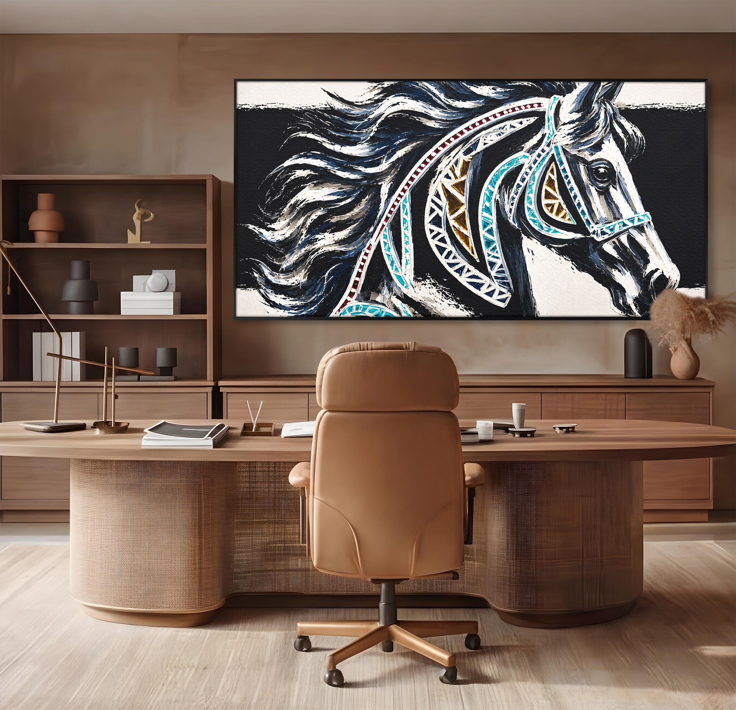 Tablou Canvas Premium LuxCanva® M1551, Calul Tribal, Cal, Tribal, Arta, Living, Dormitor, Culori Vibrante