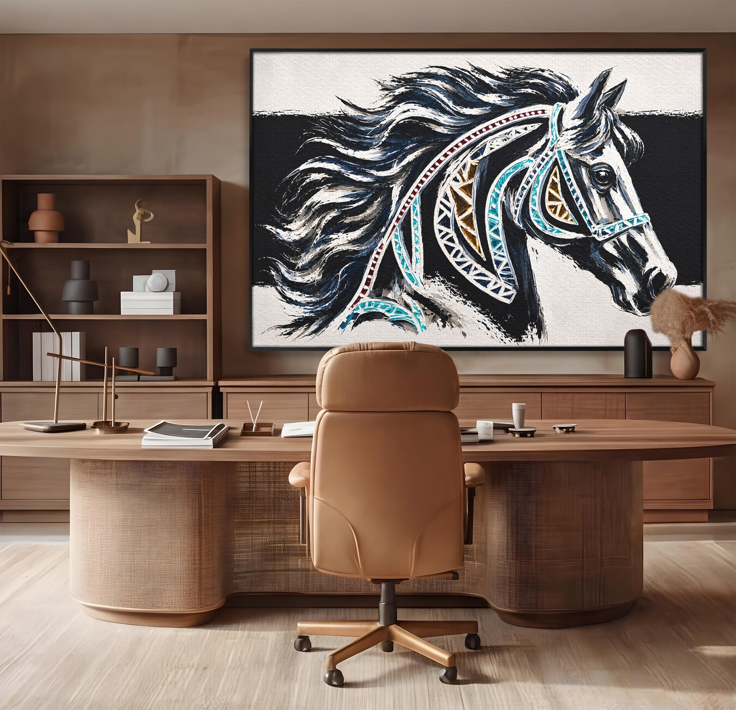 Tablou Canvas Premium LuxCanva® M1551, Calul Tribal, Cal, Tribal, Arta, Living, Dormitor, Culori Vibrante