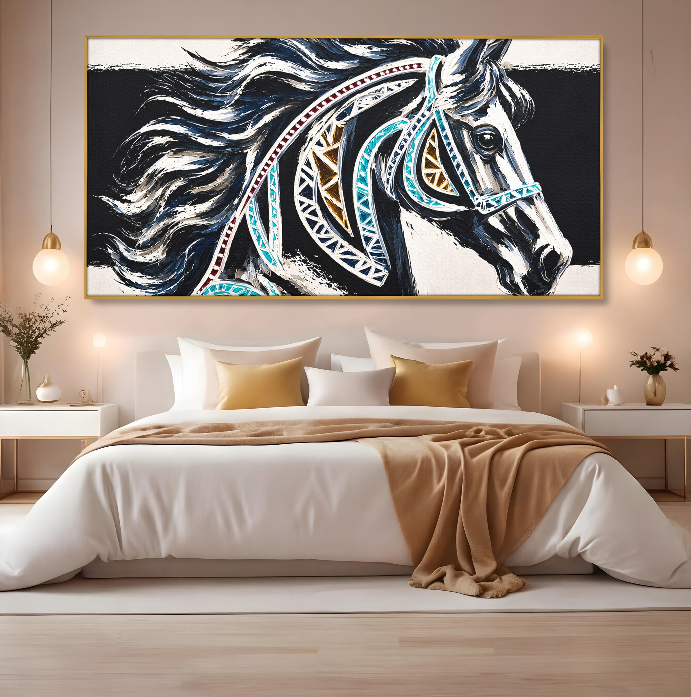 Tablou Canvas Premium LuxCanva® M1551, Calul Tribal, Cal, Tribal, Arta, Living, Dormitor, Culori Vibrante