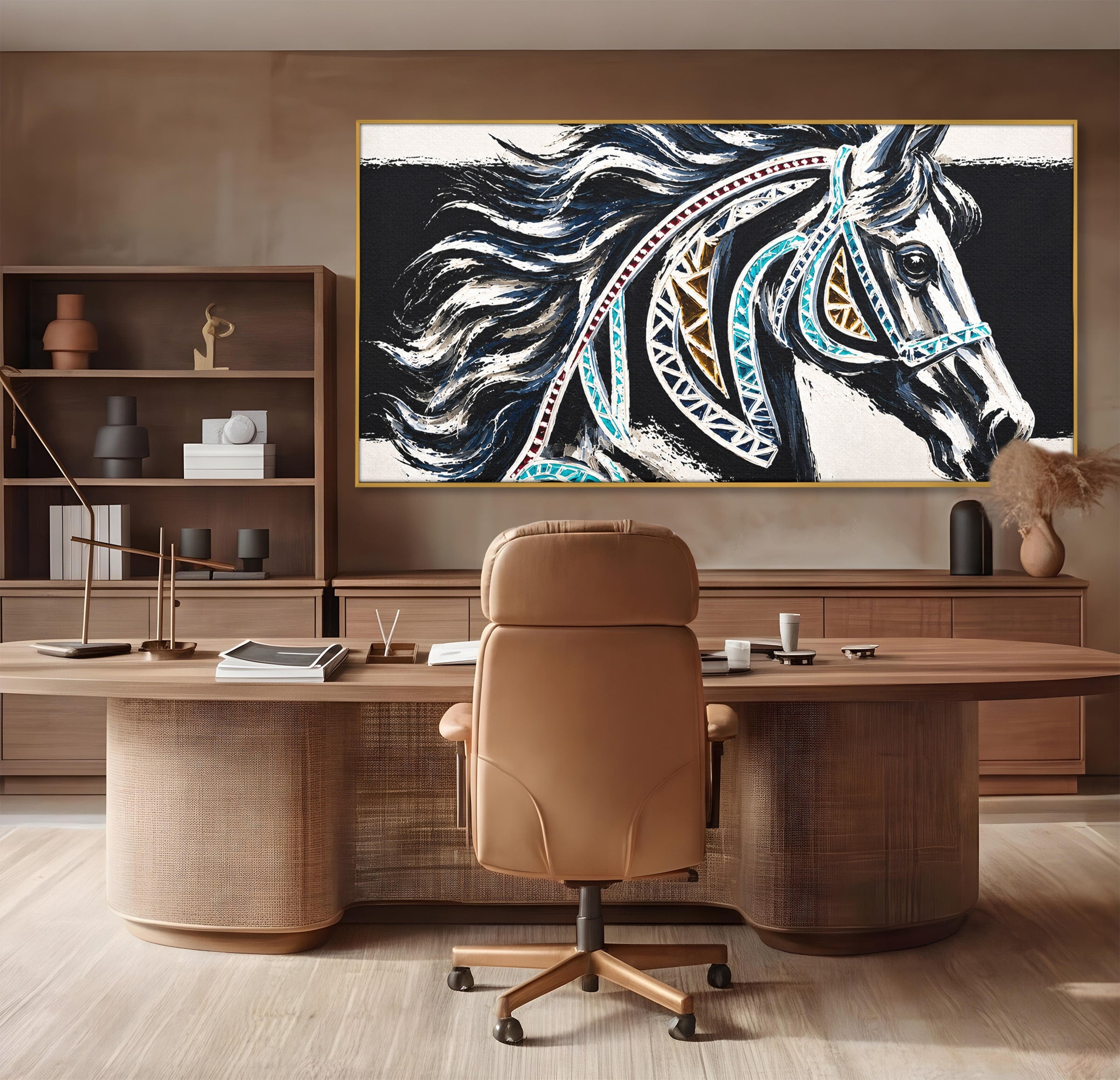 Tablou Canvas Premium LuxCanva® M1551, Calul Tribal, Cal, Tribal, Arta, Living, Dormitor, Culori Vibrante