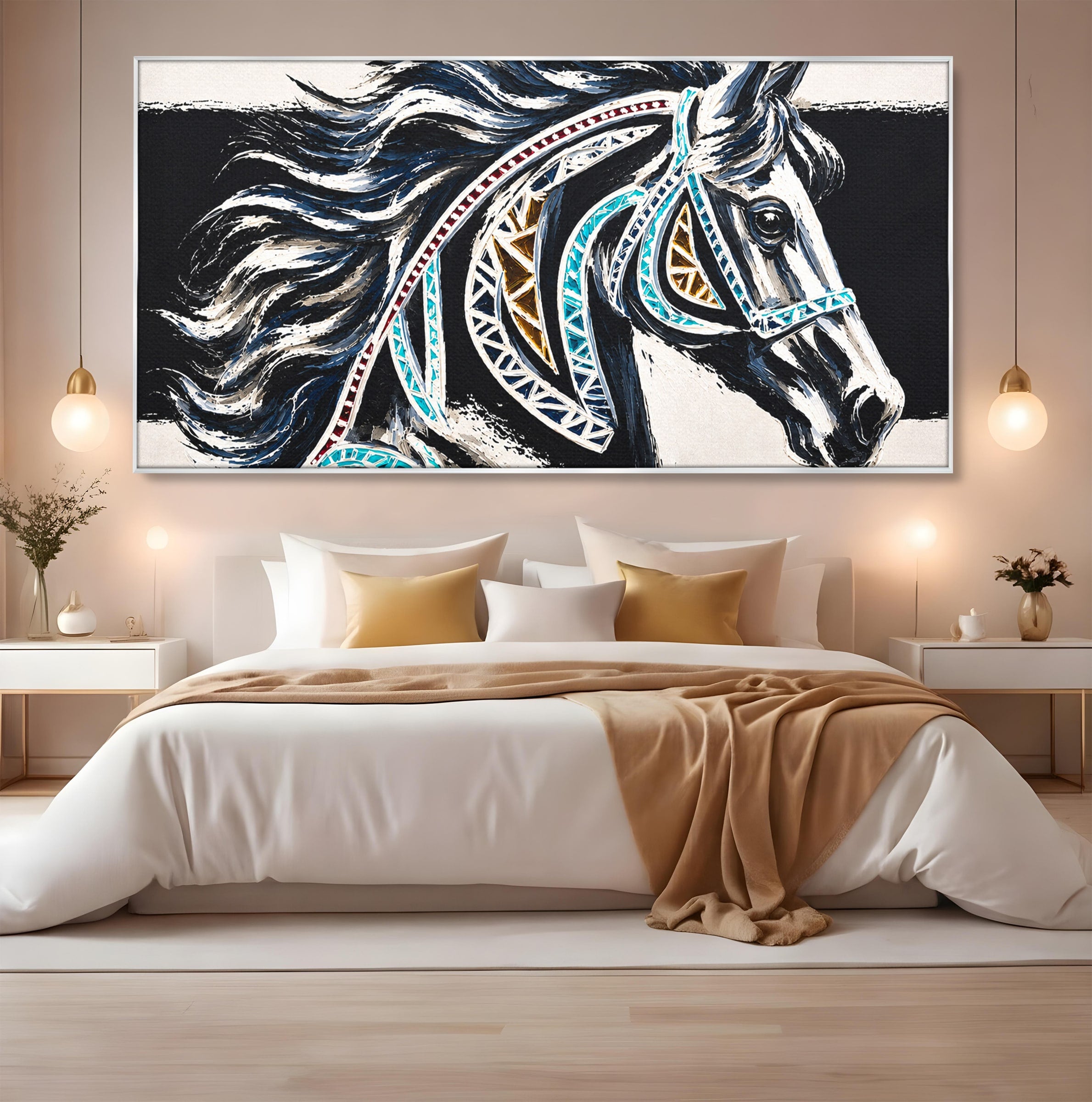 Tablou Canvas Premium LuxCanva® M1551, Calul Tribal, Cal, Tribal, Arta, Living, Dormitor, Culori Vibrante