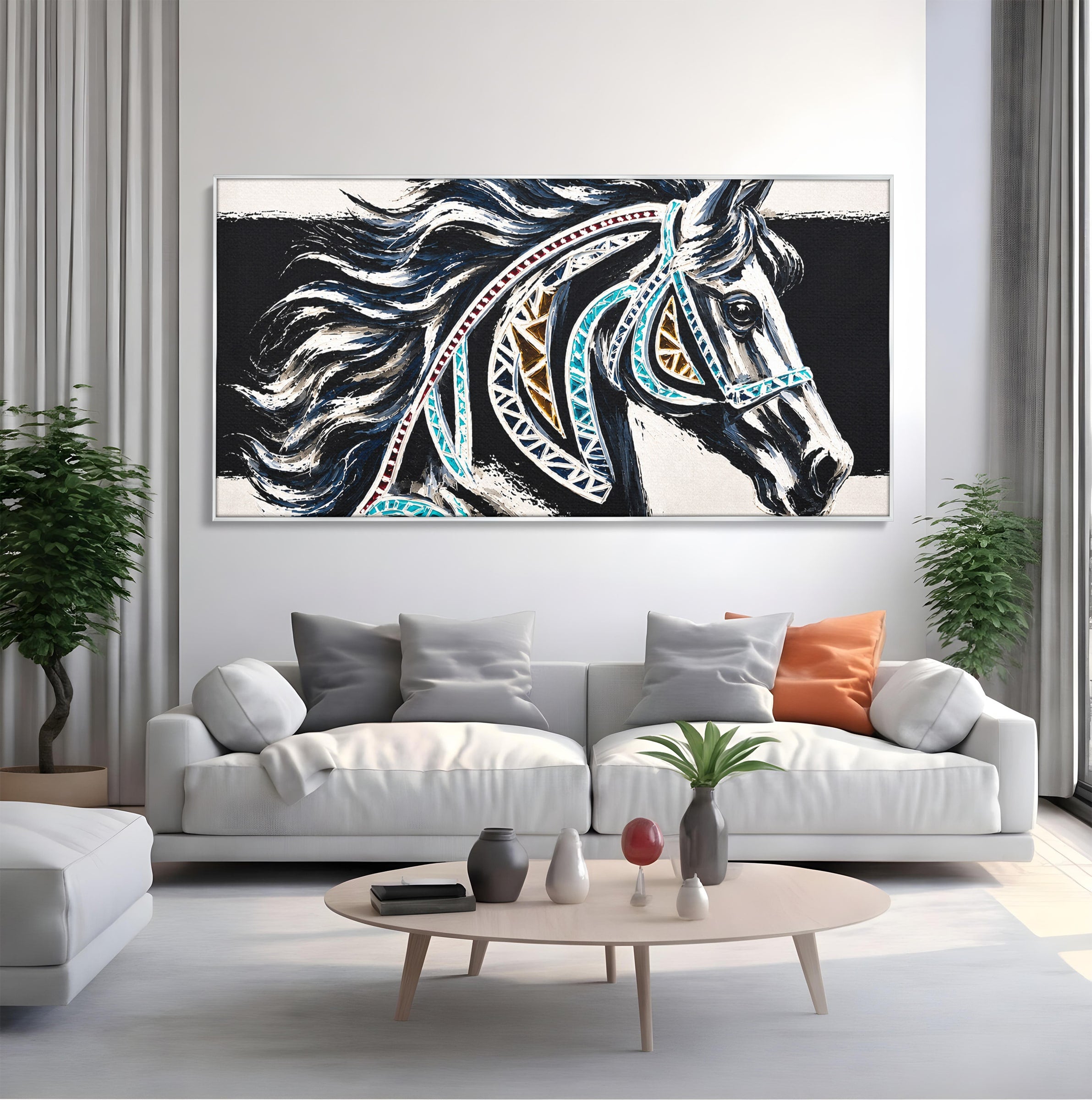 Tablou Canvas Premium LuxCanva® M1551, Calul Tribal, Cal, Tribal, Arta, Living, Dormitor, Culori Vibrante