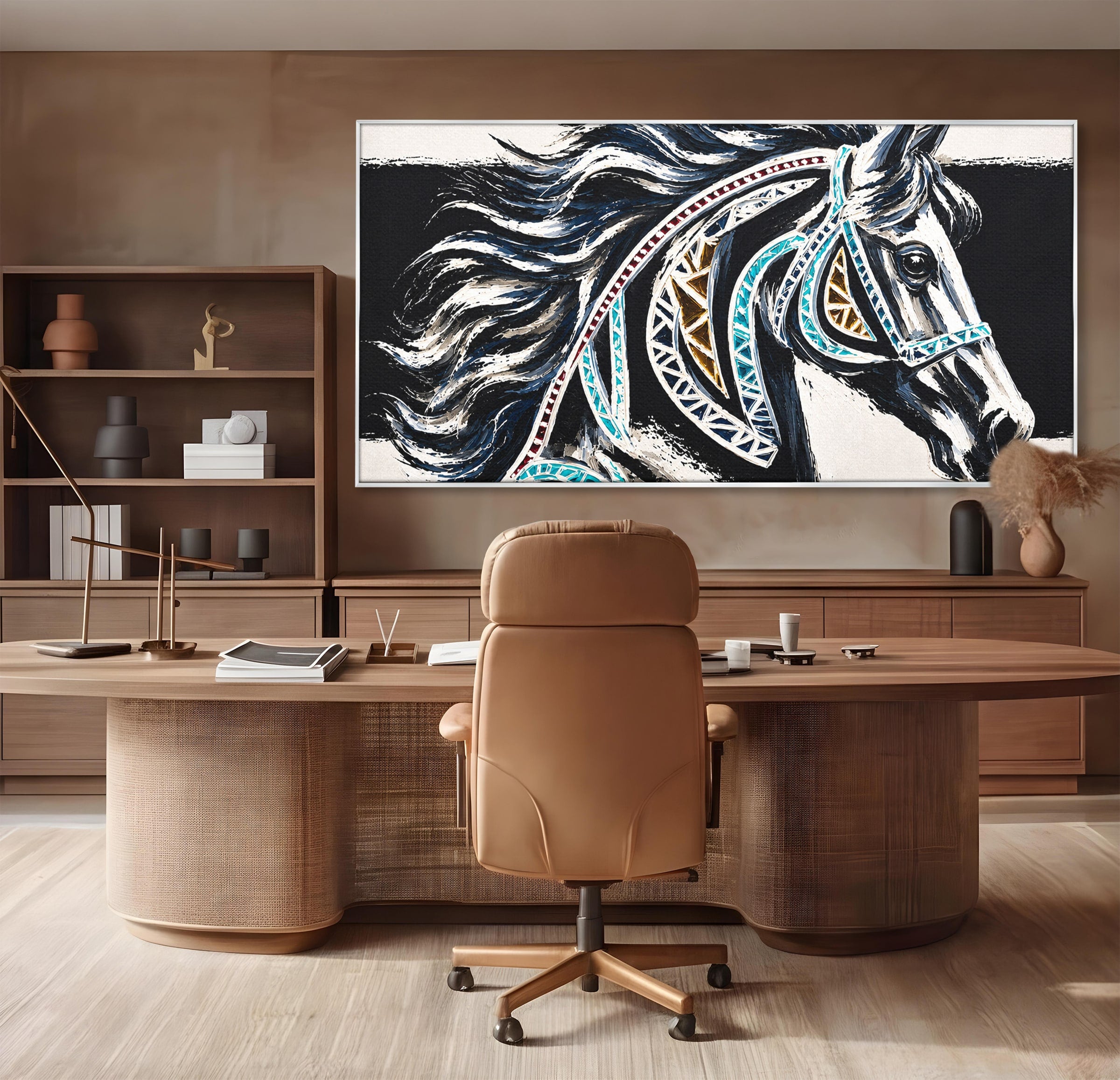 Tablou Canvas Premium LuxCanva® M1551, Calul Tribal, Cal, Tribal, Arta, Living, Dormitor, Culori Vibrante