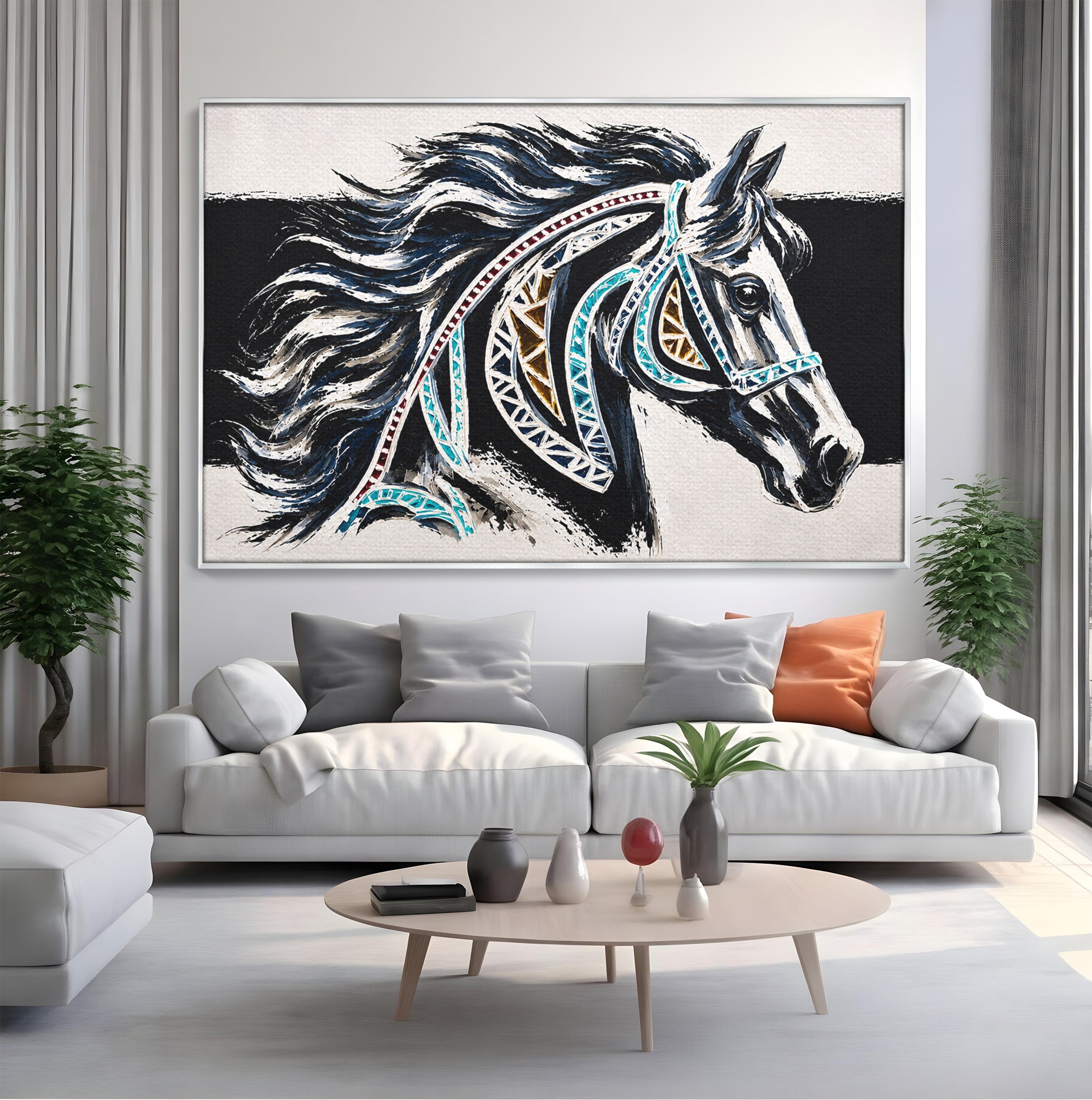 Tablou Canvas Premium LuxCanva® M1551, Calul Tribal, Cal, Tribal, Arta, Living, Dormitor, Culori Vibrante