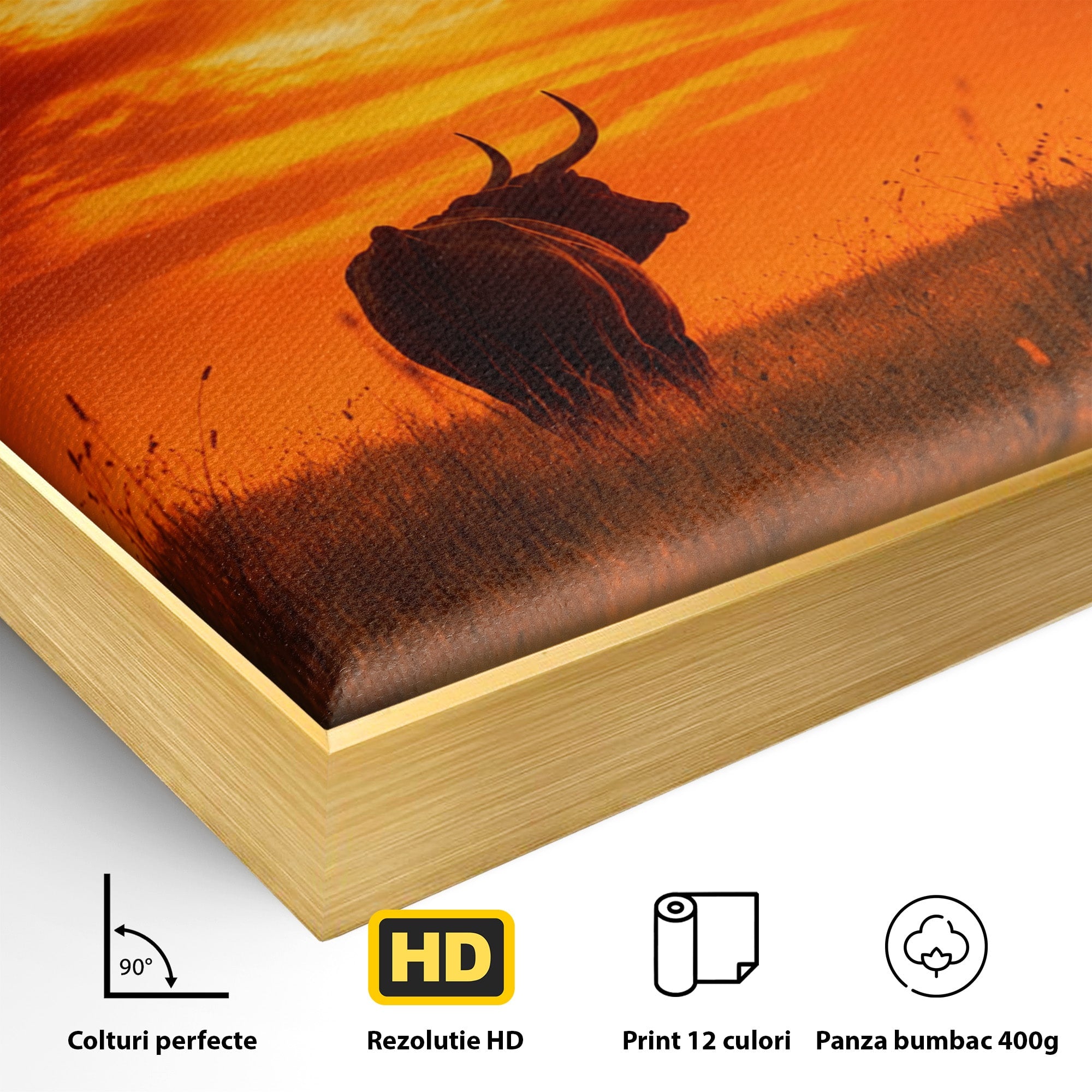 Tablou Canvas Premium LuxCanva® M1553, Apus Cu Tauri, Apus, Taur, Natura, Peisaj, Living, Culori Vibrante