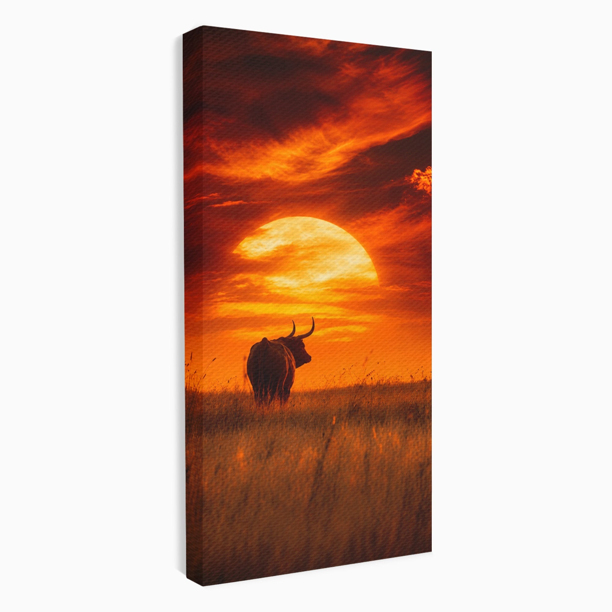 Tablou Canvas Premium LuxCanva® M1553, Apus Cu Tauri, Apus, Taur, Natura, Peisaj, Living, Culori Vibrante