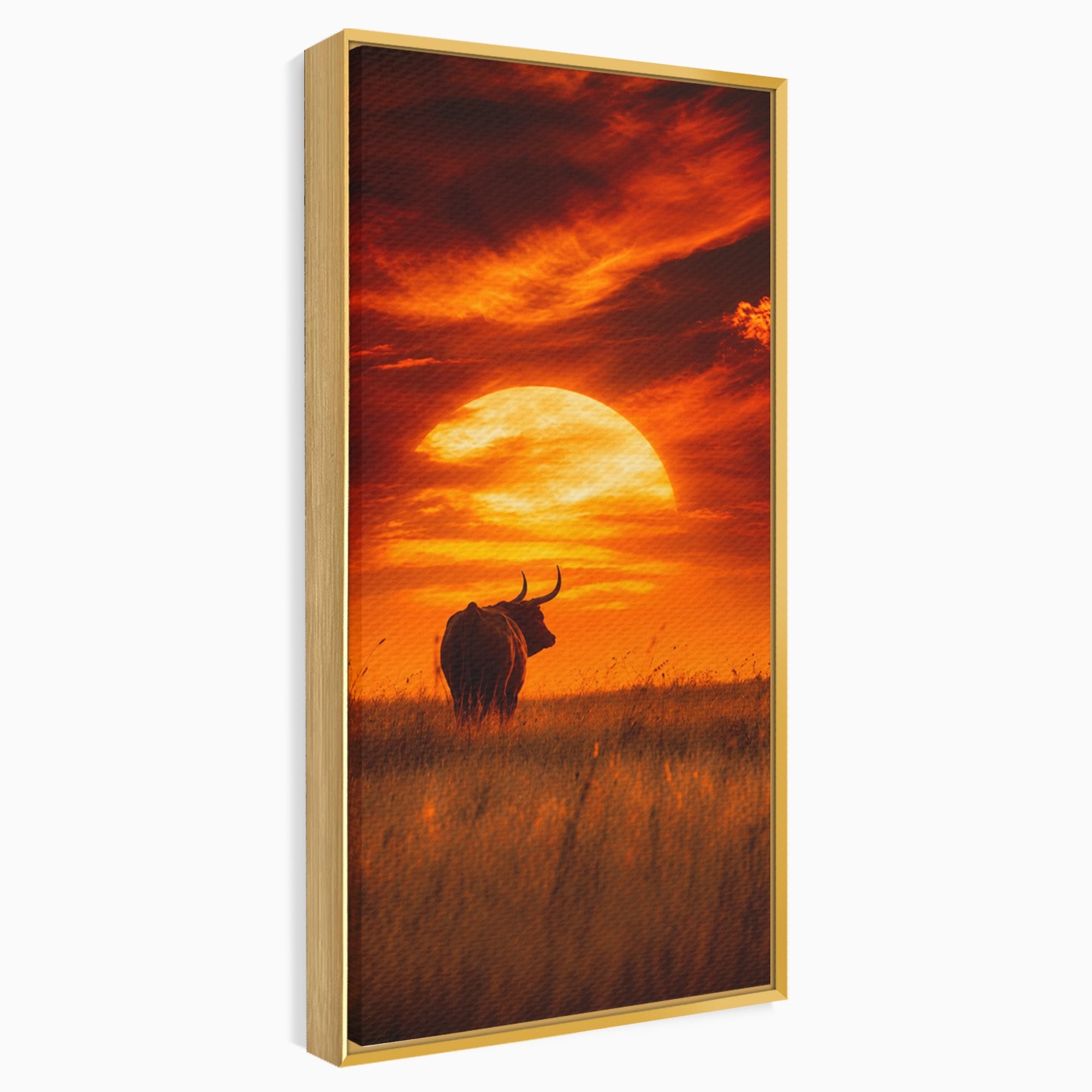 Tablou Canvas Premium LuxCanva® M1553, Apus Cu Tauri, Apus, Taur, Natura, Peisaj, Living, Culori Vibrante