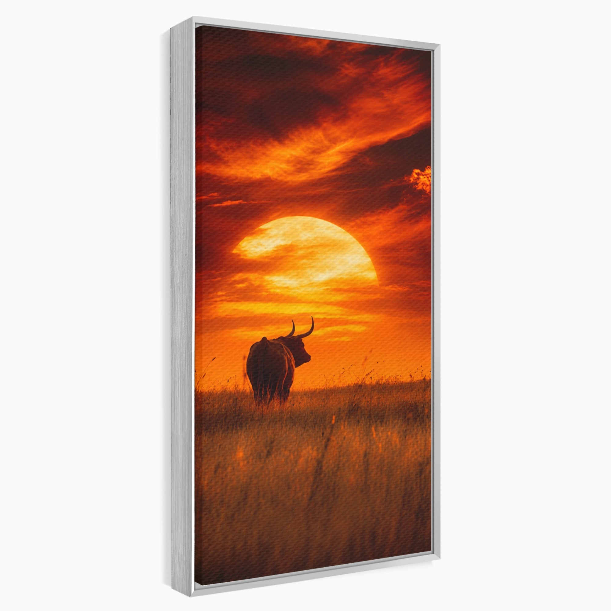 Tablou Canvas Premium LuxCanva® M1553, Apus Cu Tauri, Apus, Taur, Natura, Peisaj, Living, Culori Vibrante