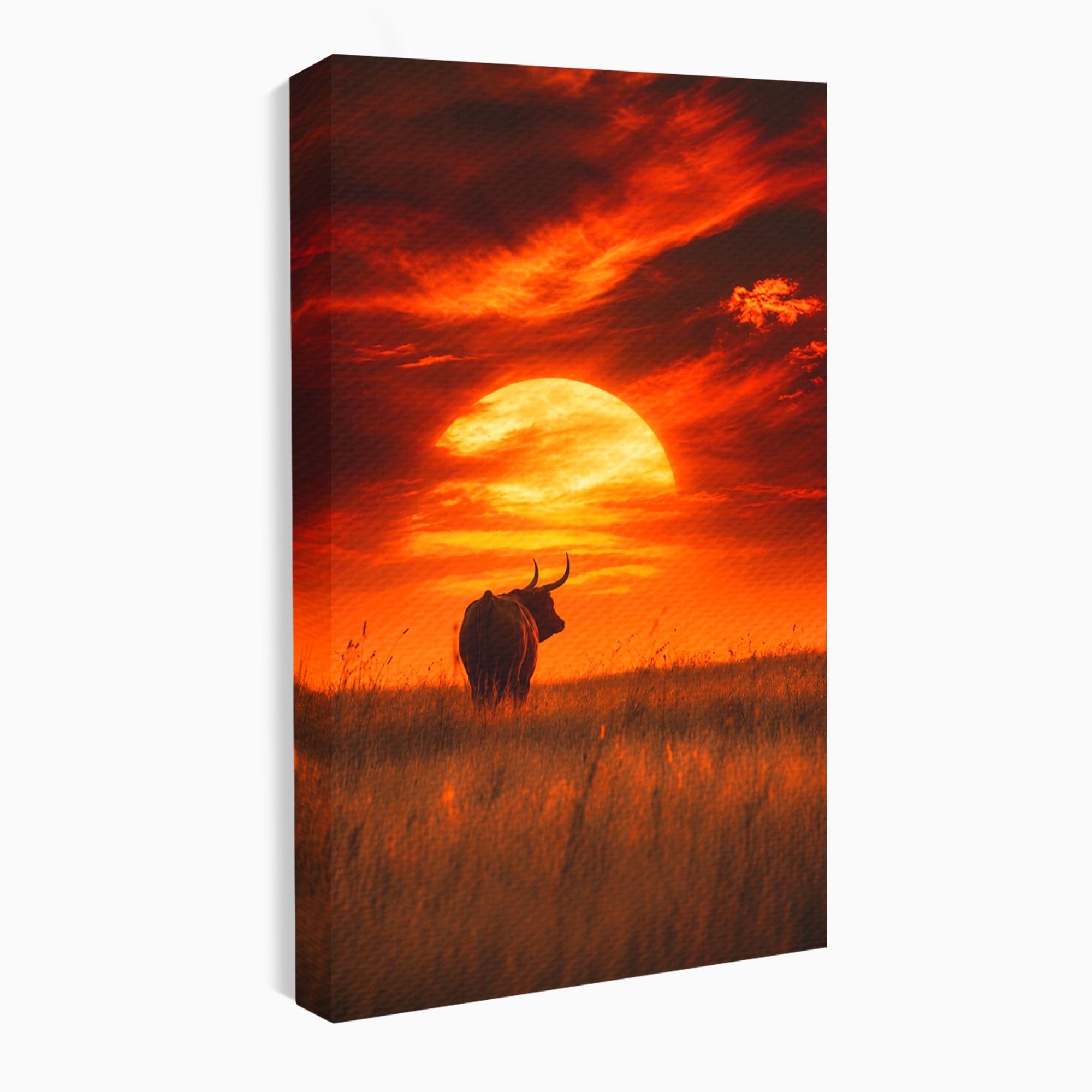 Tablou Canvas Premium LuxCanva® M1553, Apus Cu Tauri, Apus, Taur, Natura, Peisaj, Living, Culori Vibrante