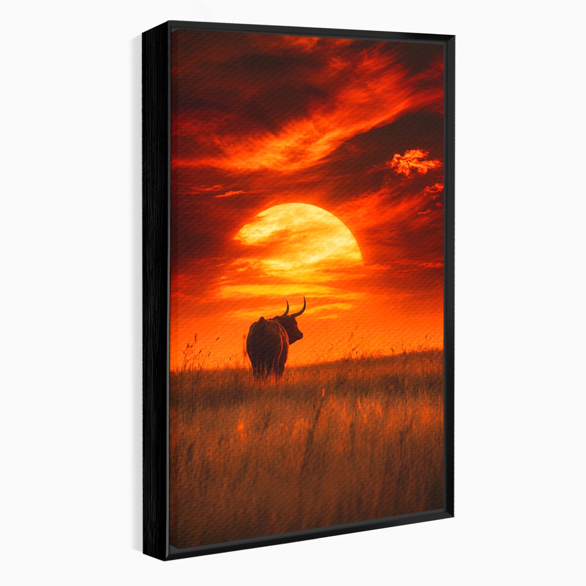 Tablou Canvas Premium LuxCanva® M1553, Apus Cu Tauri, Apus, Taur, Natura, Peisaj, Living, Culori Vibrante