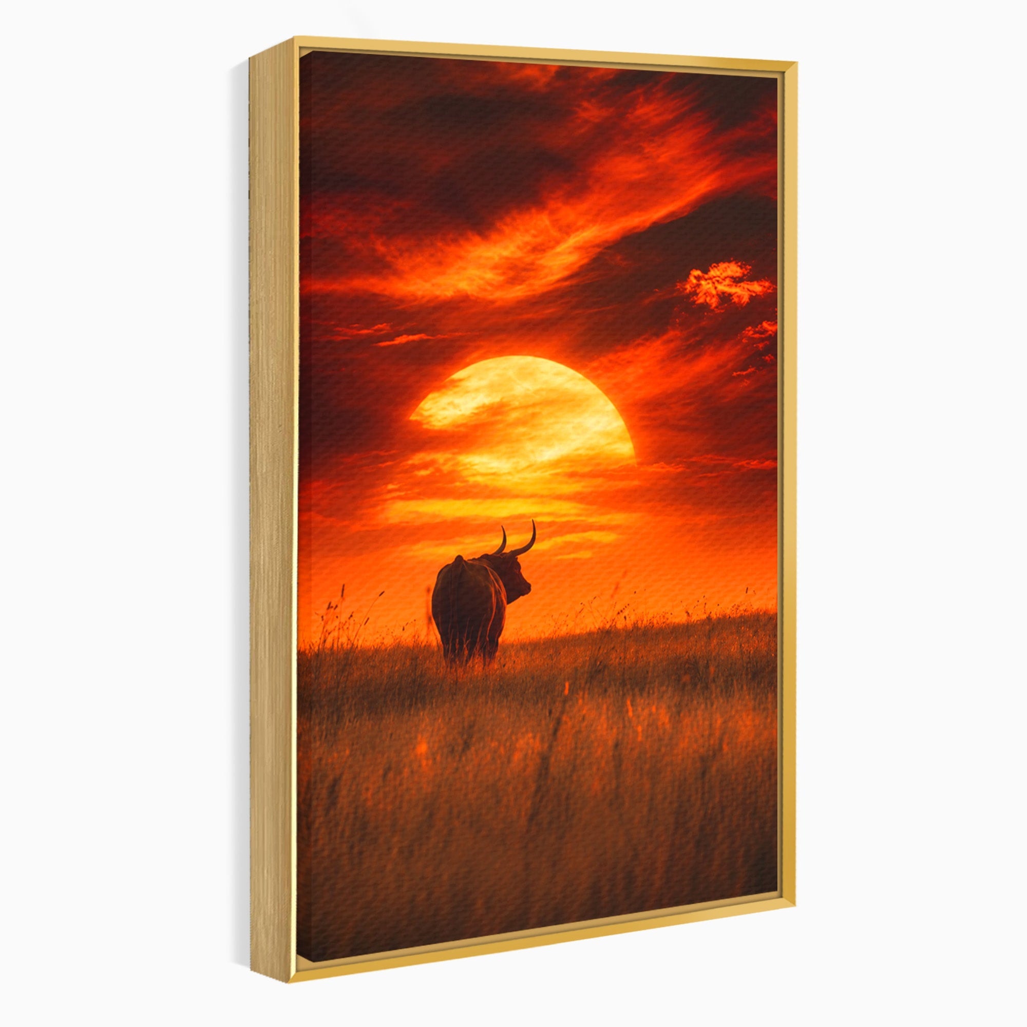 Tablou Canvas Premium LuxCanva® M1553, Apus Cu Tauri, Apus, Taur, Natura, Peisaj, Living, Culori Vibrante