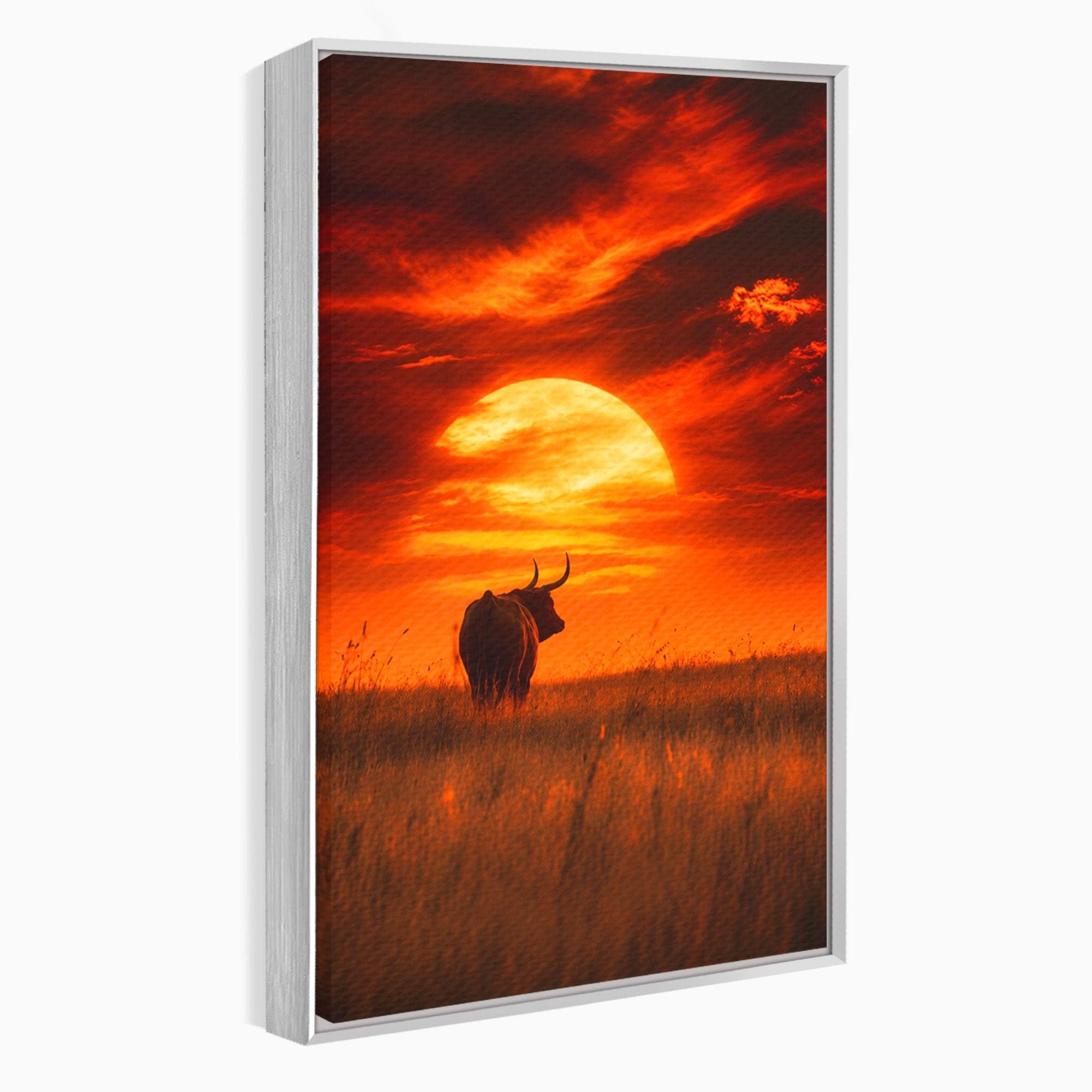 Tablou Canvas Premium LuxCanva® M1553, Apus Cu Tauri, Apus, Taur, Natura, Peisaj, Living, Culori Vibrante