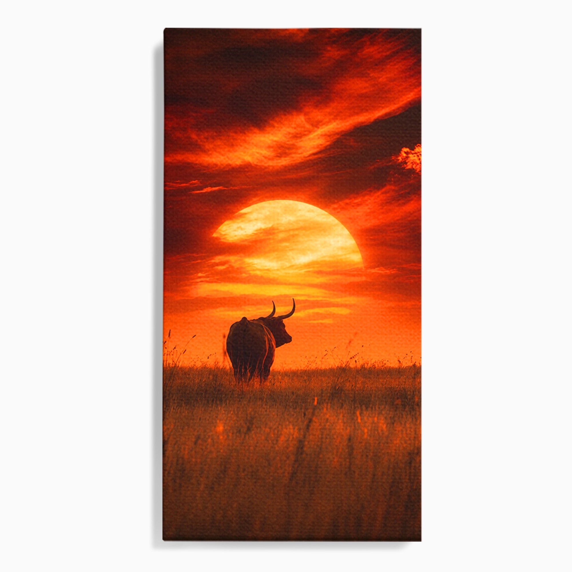 Tablou Canvas Premium LuxCanva® M1553, Apus Cu Tauri, Apus, Taur, Natura, Peisaj, Living, Culori Vibrante