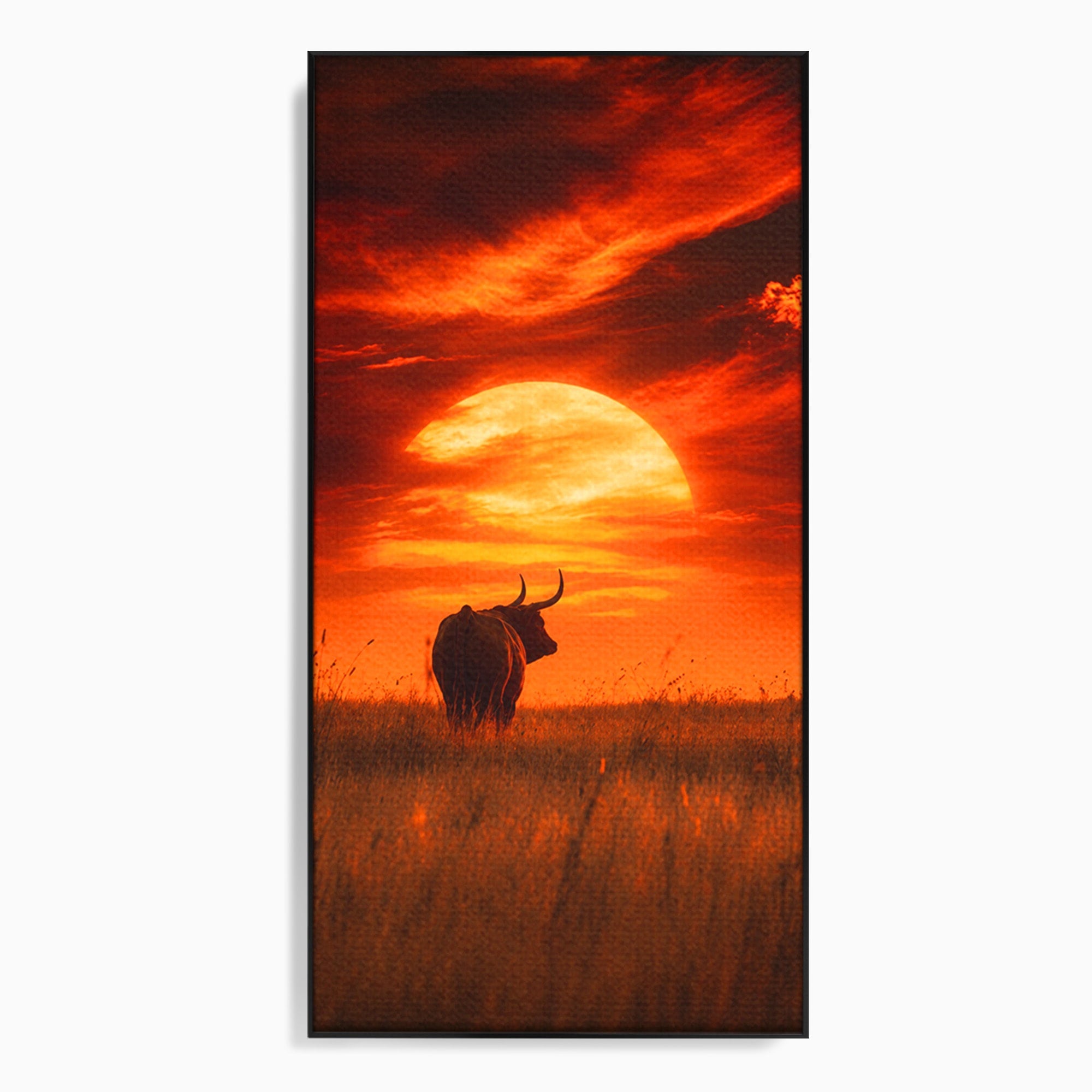 Tablou Canvas Premium LuxCanva® M1553, Apus Cu Tauri, Apus, Taur, Natura, Peisaj, Living, Culori Vibrante
