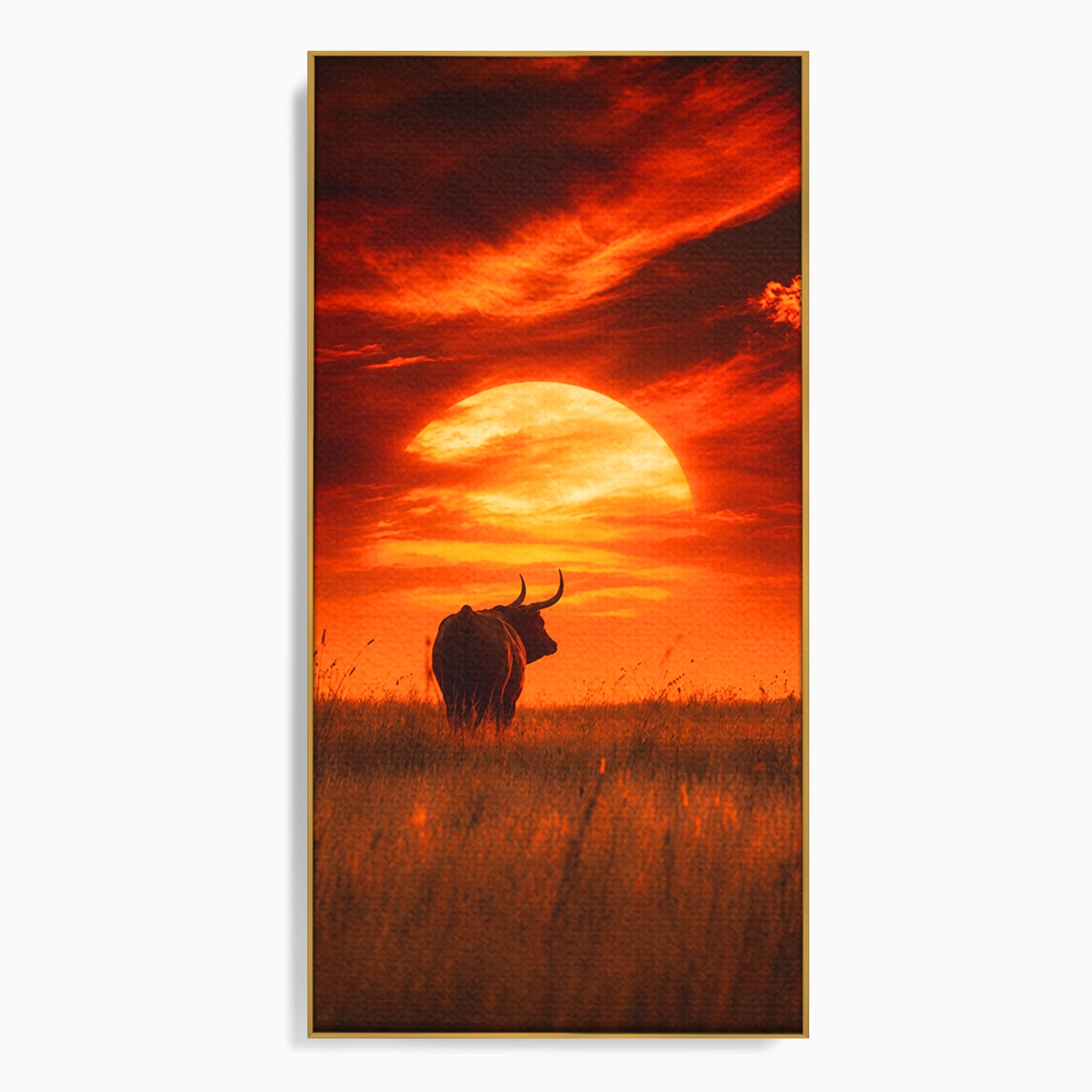Tablou Canvas Premium LuxCanva® M1553, Apus Cu Tauri, Apus, Taur, Natura, Peisaj, Living, Culori Vibrante