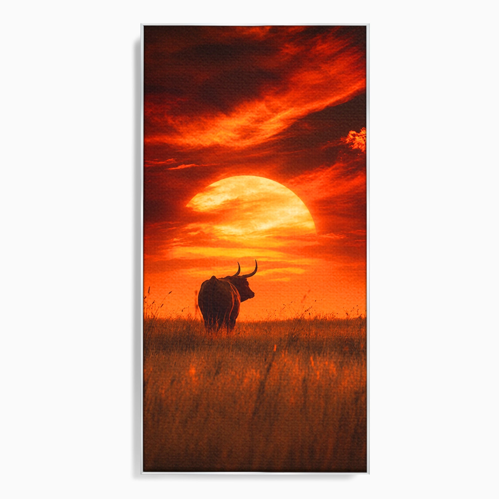 Tablou Canvas Premium LuxCanva® M1553, Apus Cu Tauri, Apus, Taur, Natura, Peisaj, Living, Culori Vibrante