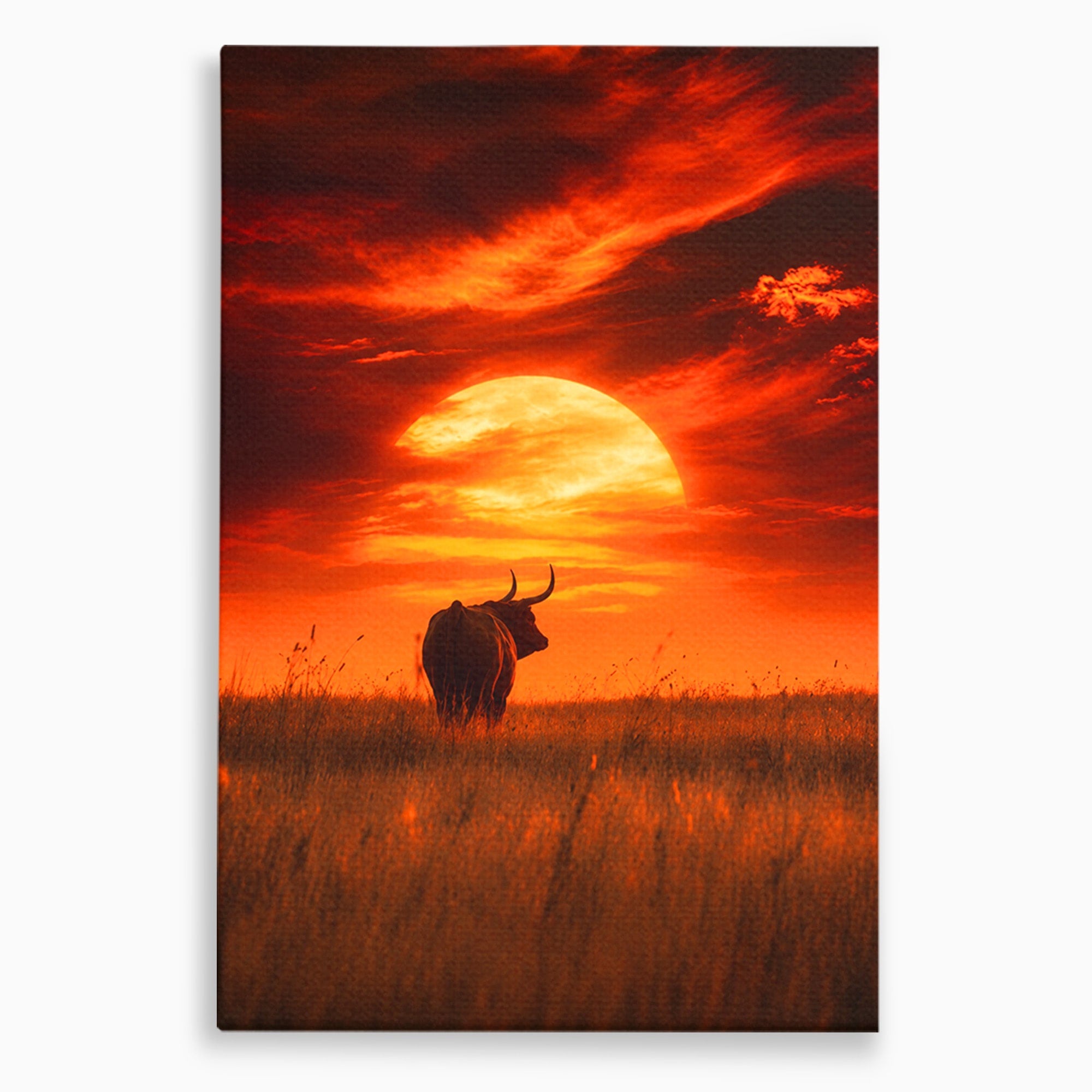 Tablou Canvas Premium LuxCanva® M1553, Apus Cu Tauri, Apus, Taur, Natura, Peisaj, Living, Culori Vibrante