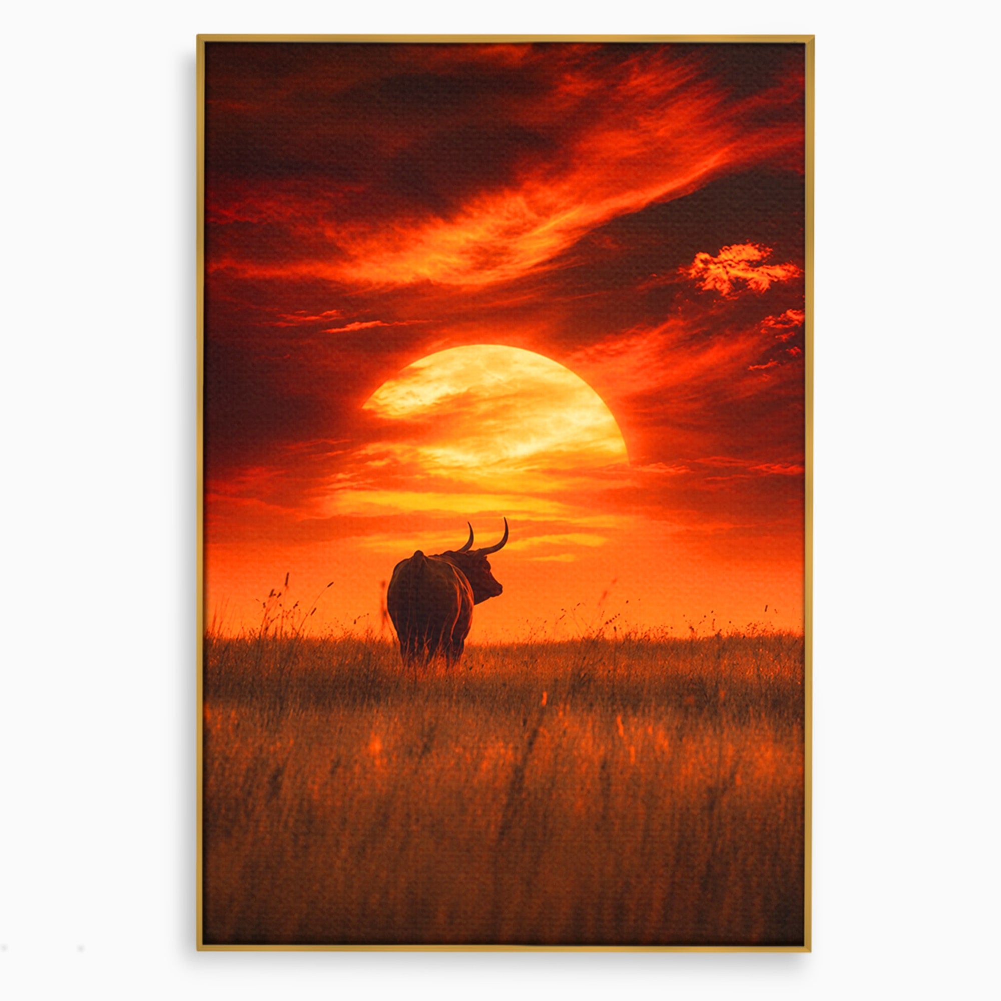 Tablou Canvas Premium LuxCanva® M1553, Apus Cu Tauri, Apus, Taur, Natura, Peisaj, Living, Culori Vibrante