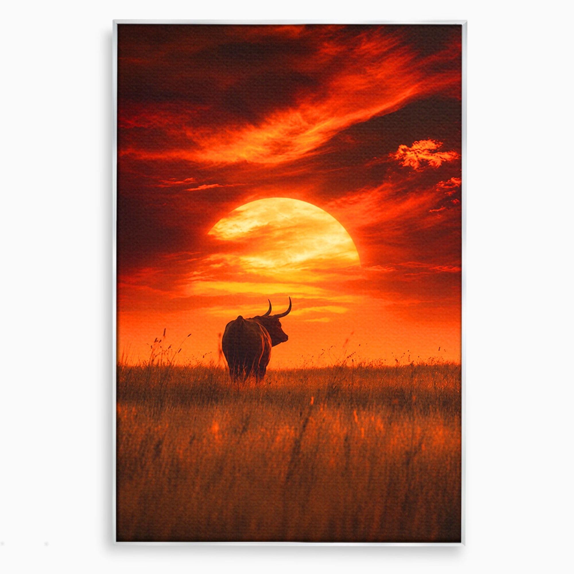 Tablou Canvas Premium LuxCanva® M1553, Apus Cu Tauri, Apus, Taur, Natura, Peisaj, Living, Culori Vibrante