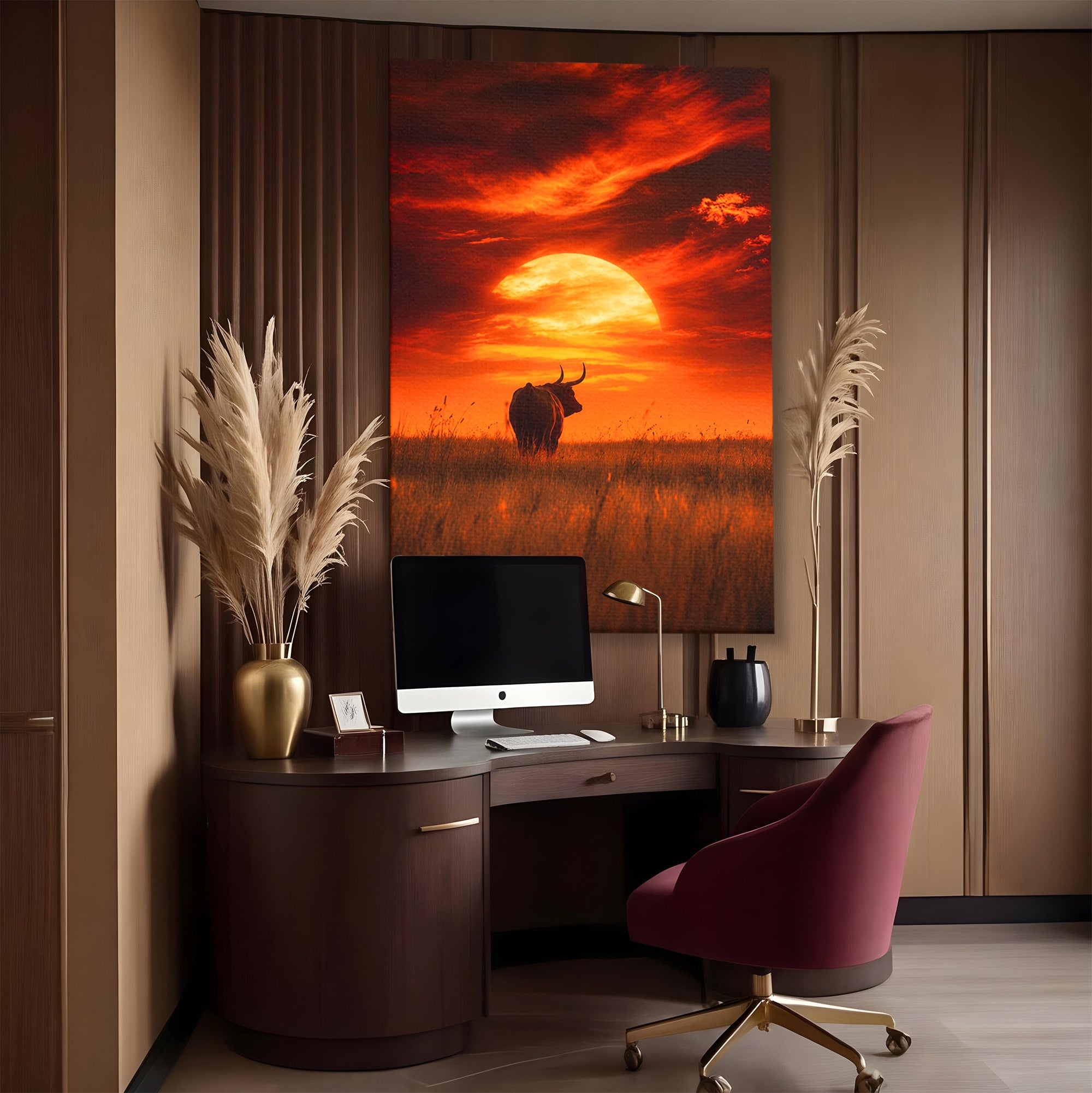 Tablou Canvas Premium LuxCanva® M1553, Apus Cu Tauri, Apus, Taur, Natura, Peisaj, Living, Culori Vibrante