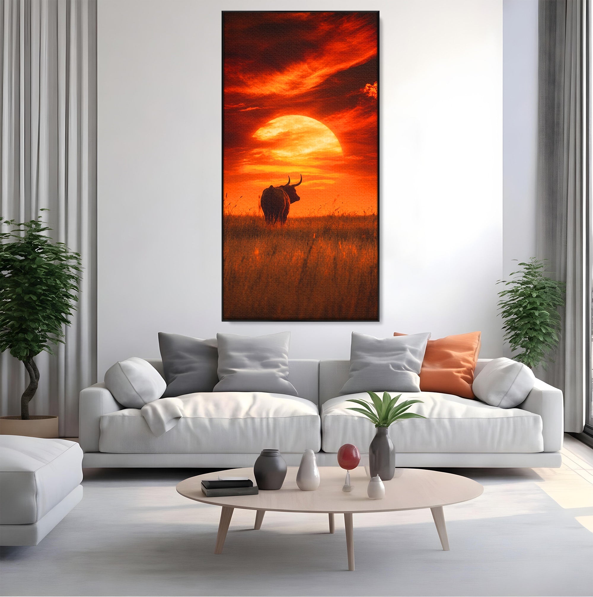 Tablou Canvas Premium LuxCanva® M1553, Apus Cu Tauri, Apus, Taur, Natura, Peisaj, Living, Culori Vibrante