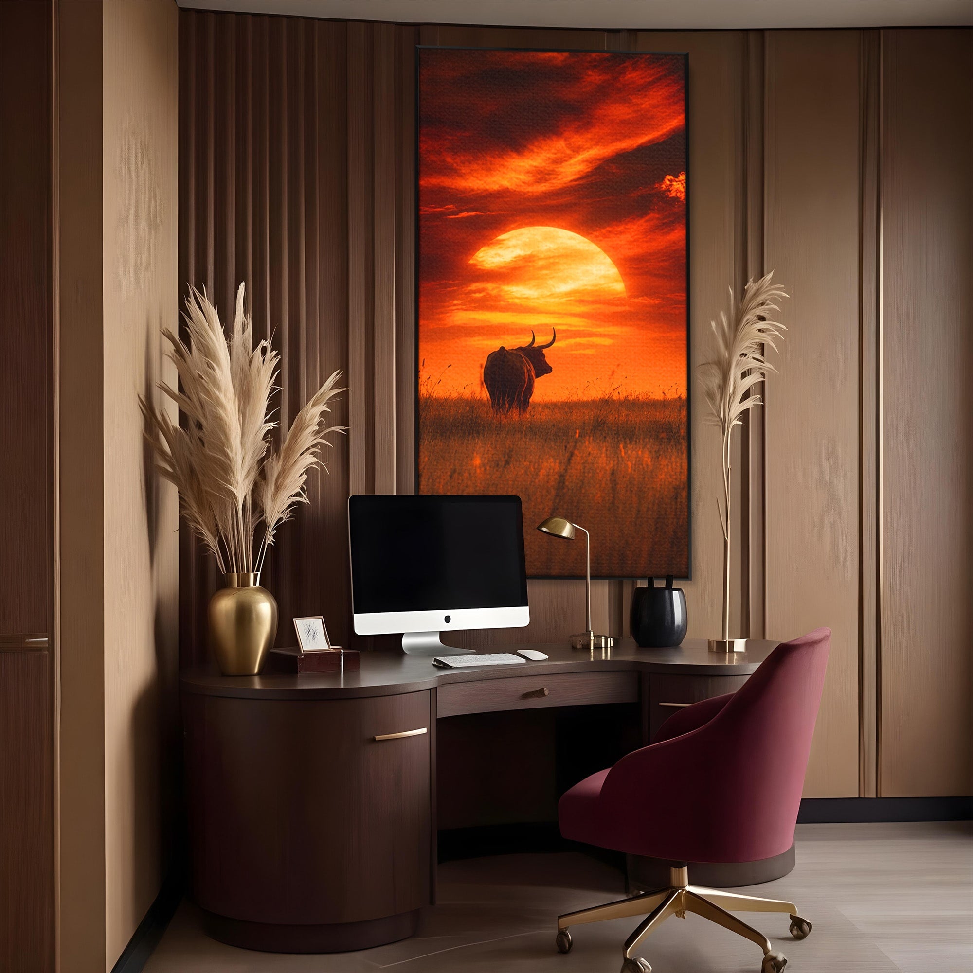 Tablou Canvas Premium LuxCanva® M1553, Apus Cu Tauri, Apus, Taur, Natura, Peisaj, Living, Culori Vibrante