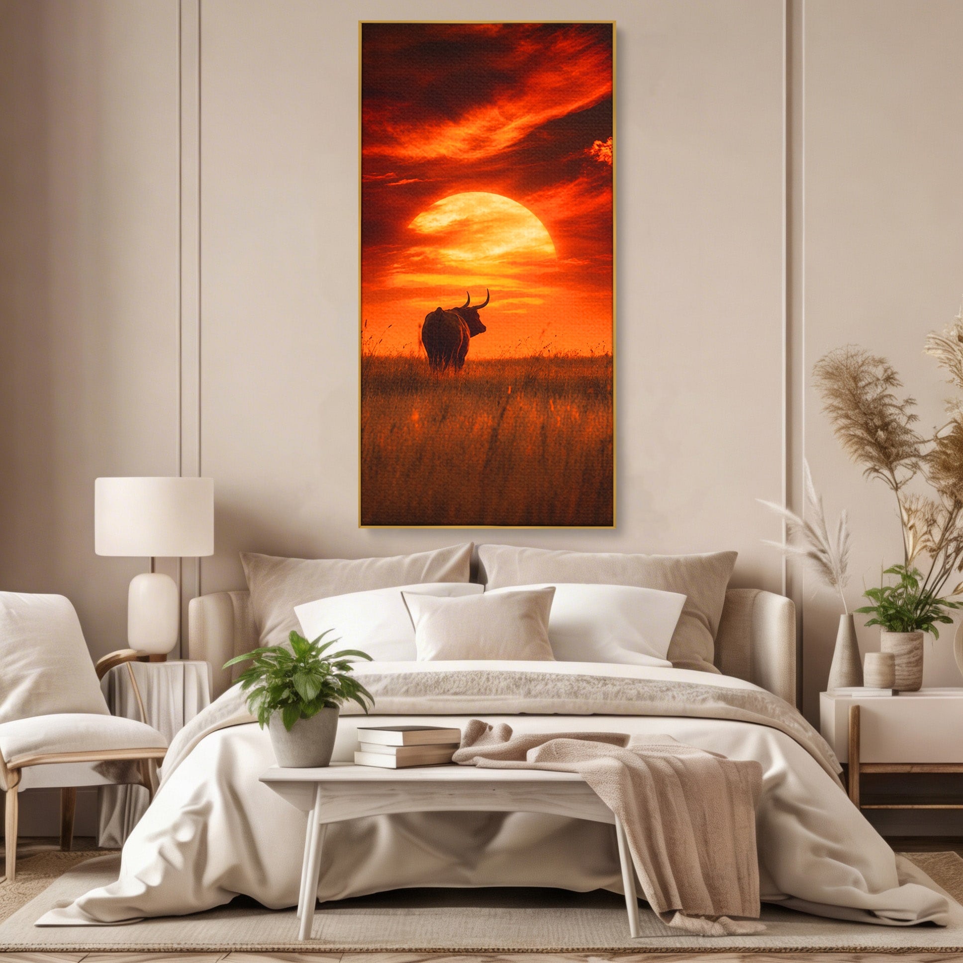 Tablou Canvas Premium LuxCanva® M1553, Apus Cu Tauri, Apus, Taur, Natura, Peisaj, Living, Culori Vibrante