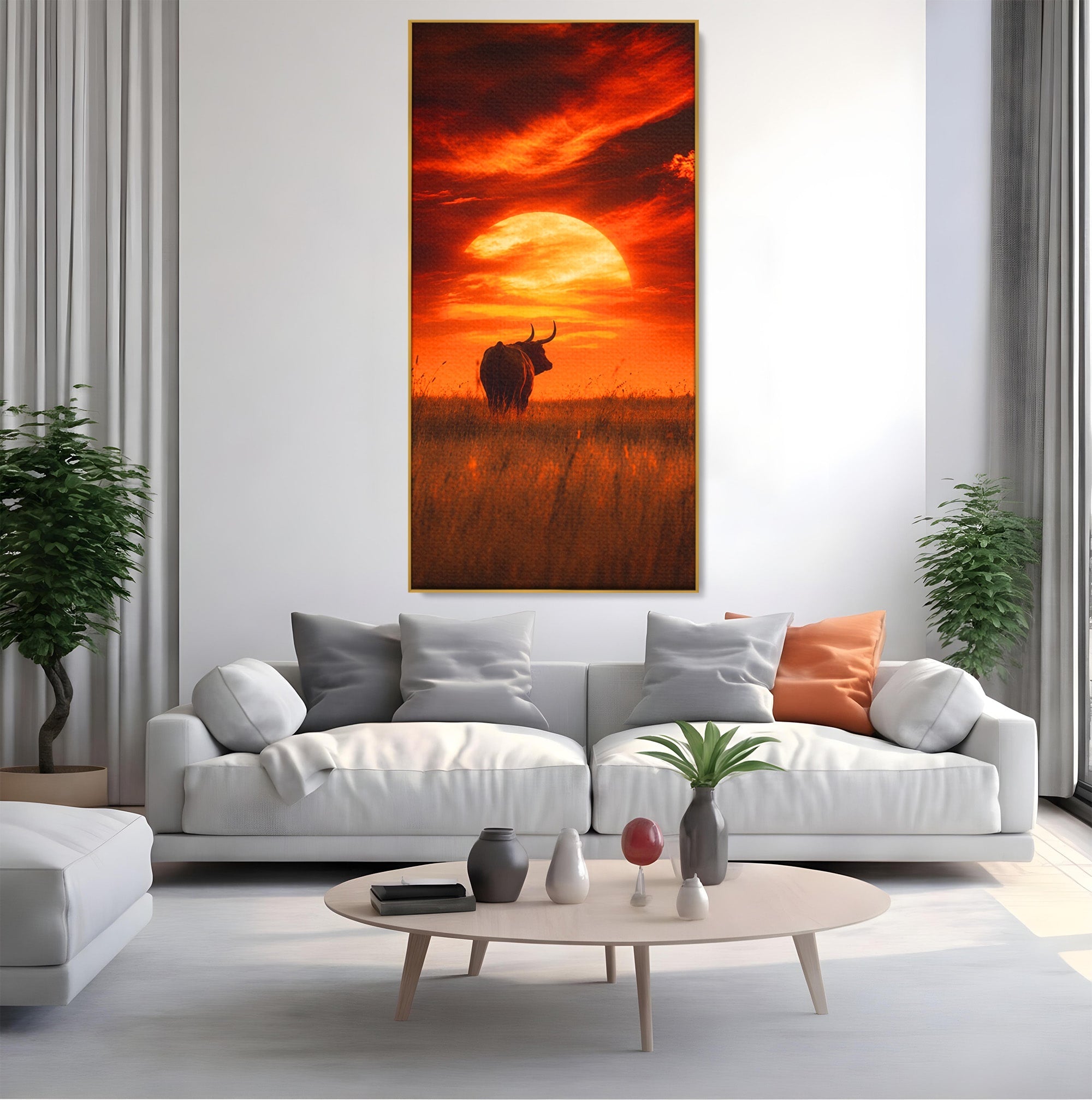 Tablou Canvas Premium LuxCanva® M1553, Apus Cu Tauri, Apus, Taur, Natura, Peisaj, Living, Culori Vibrante