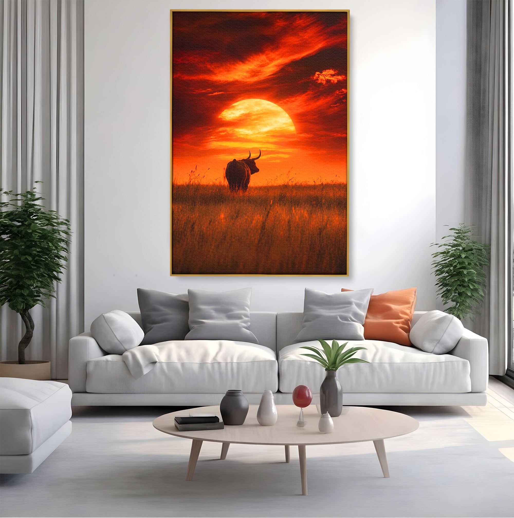 Tablou Canvas Premium LuxCanva® M1553, Apus Cu Tauri, Apus, Taur, Natura, Peisaj, Living, Culori Vibrante