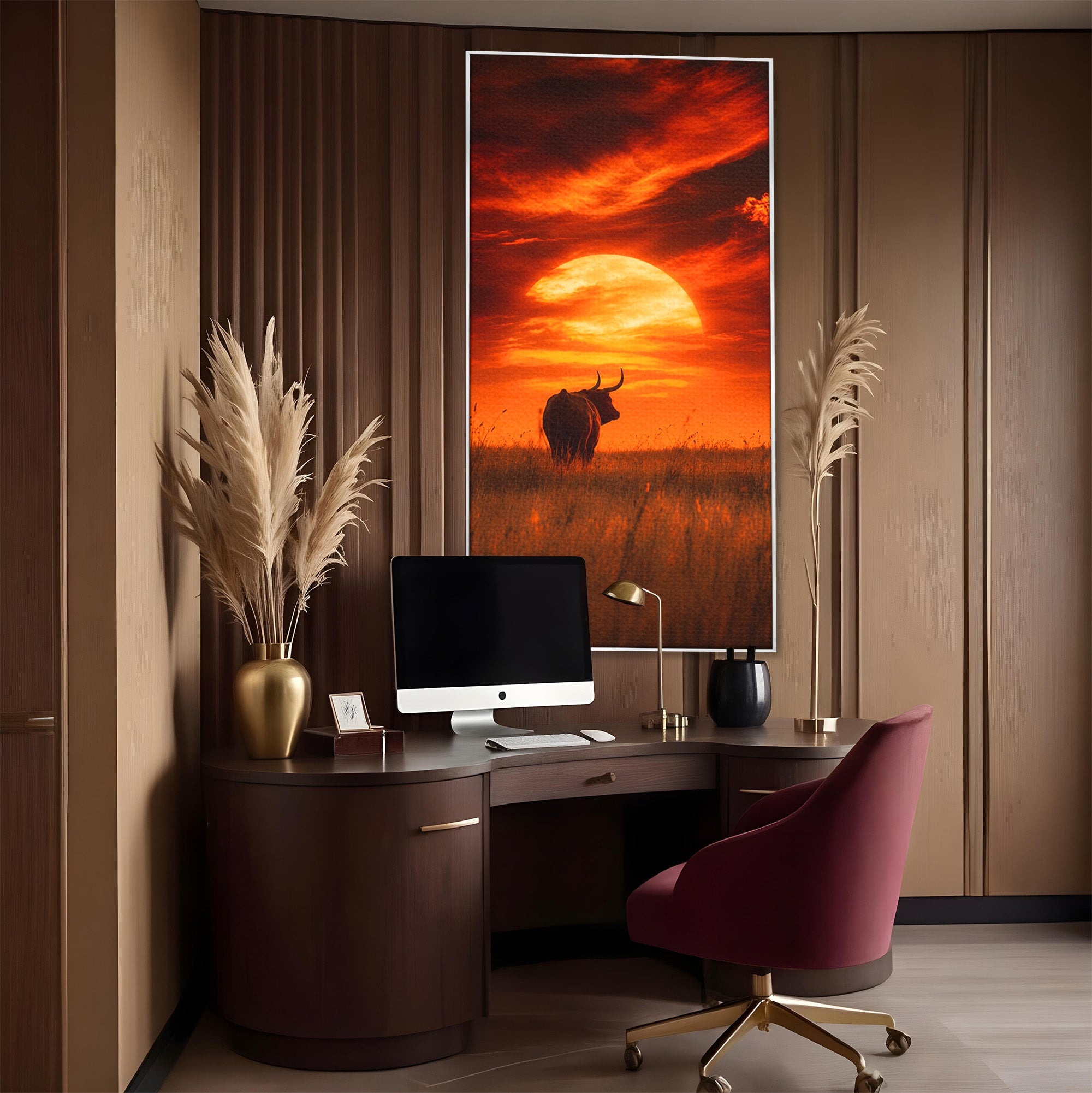 Tablou Canvas Premium LuxCanva® M1553, Apus Cu Tauri, Apus, Taur, Natura, Peisaj, Living, Culori Vibrante