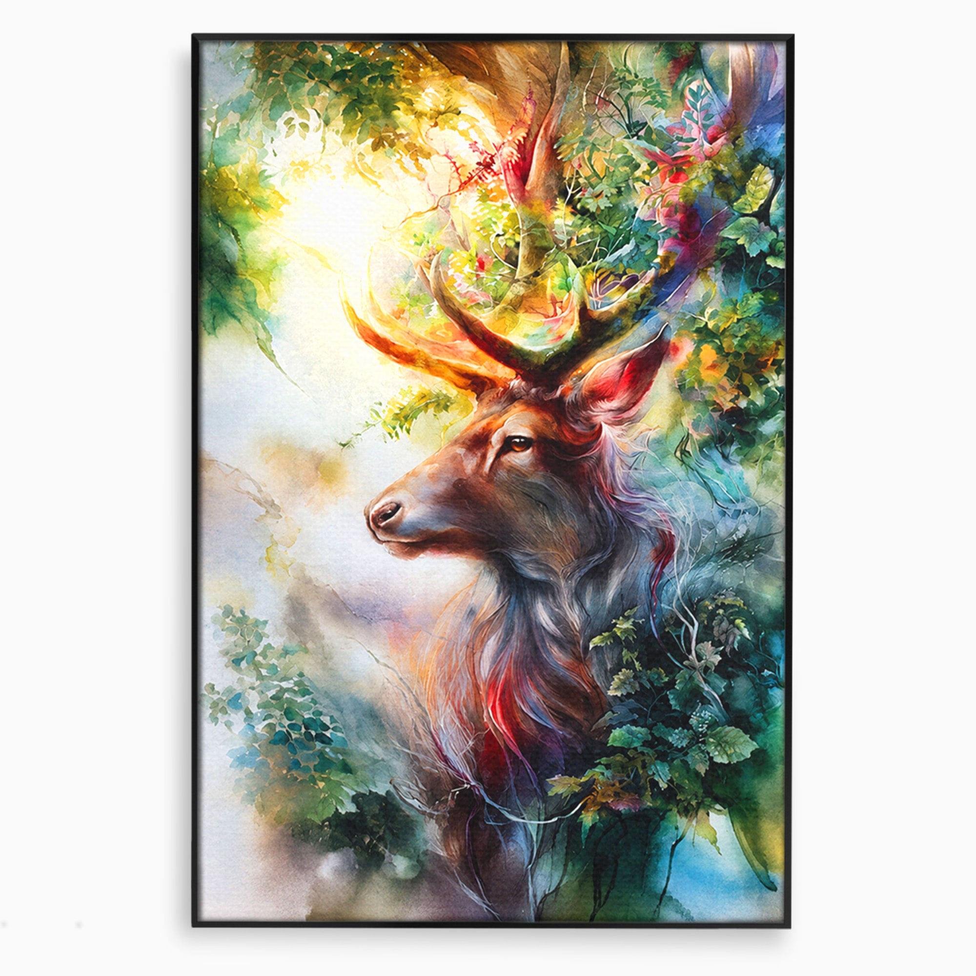 Tablou Canvas Premium LuxCanva® M1554, Cerbul Magic, Cerb, Natura, Pictura, Living, Vara, Silueta, Culori Vibrante